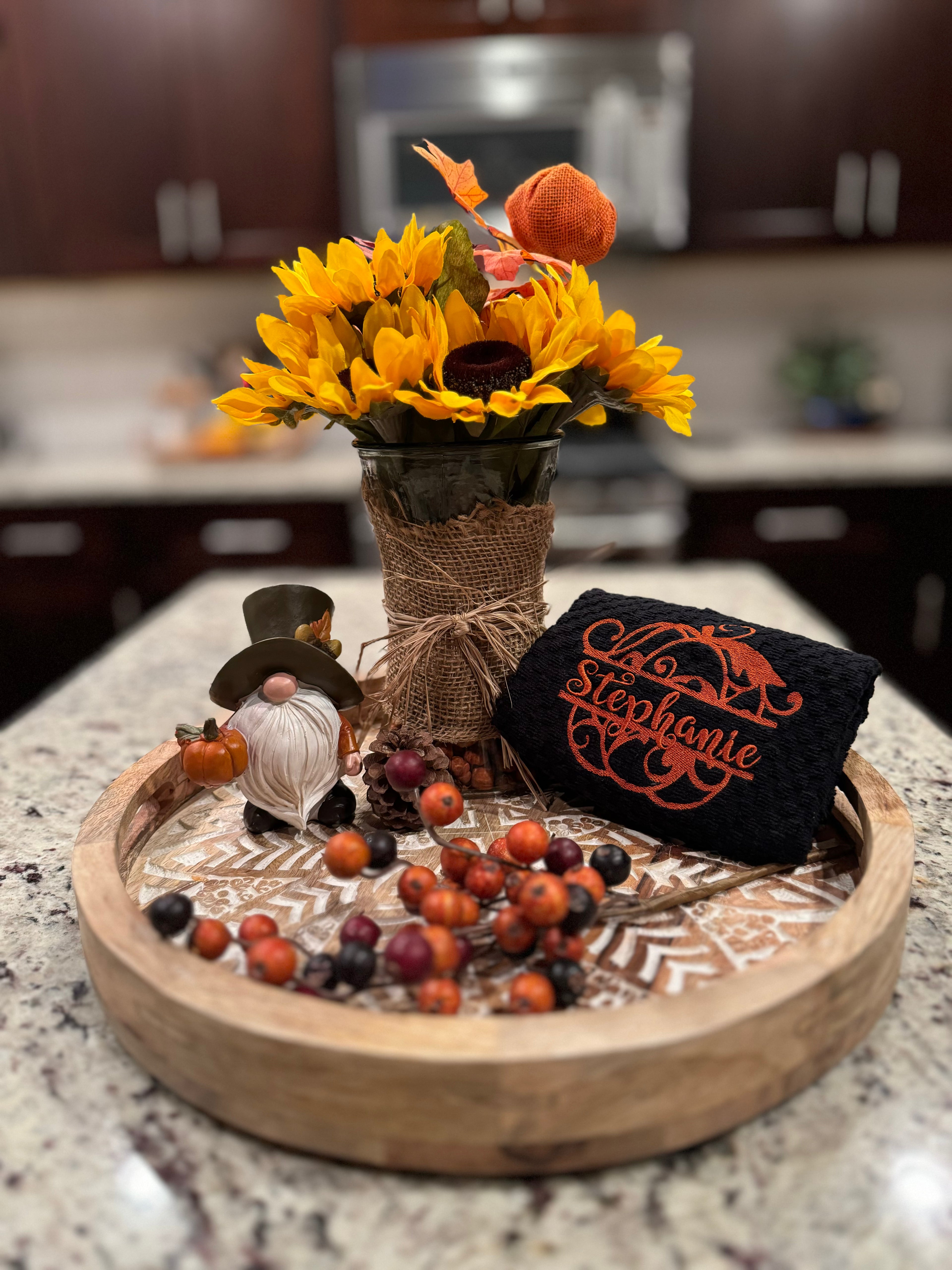Personalized Whimsical Pumpkin Kitchen Towel – Custom Embroidered Fall Split Pumpkin Dish Towel