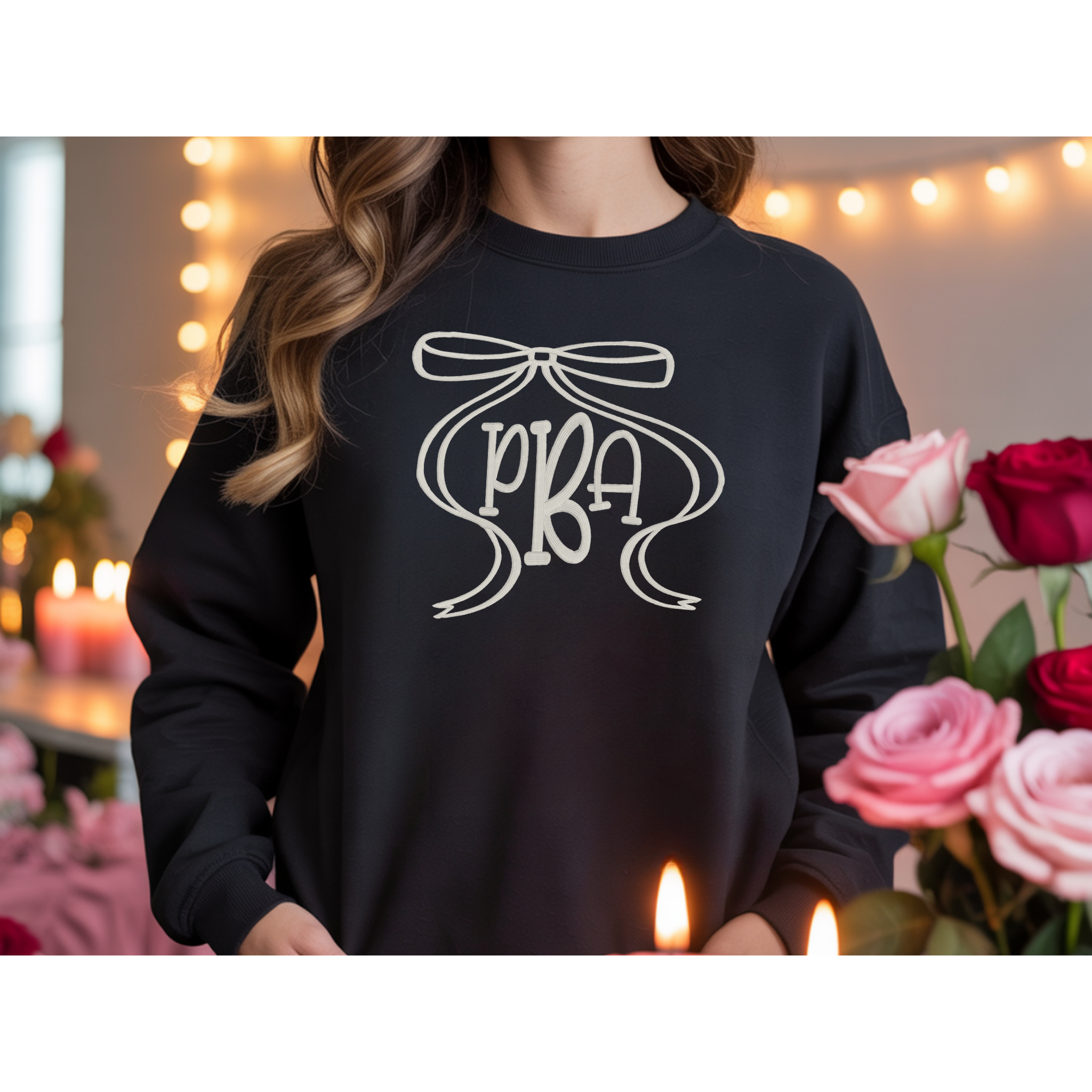 Custom 3D Puff Embroidered Bow Monogram Sweatshirt | Three Letter Initials