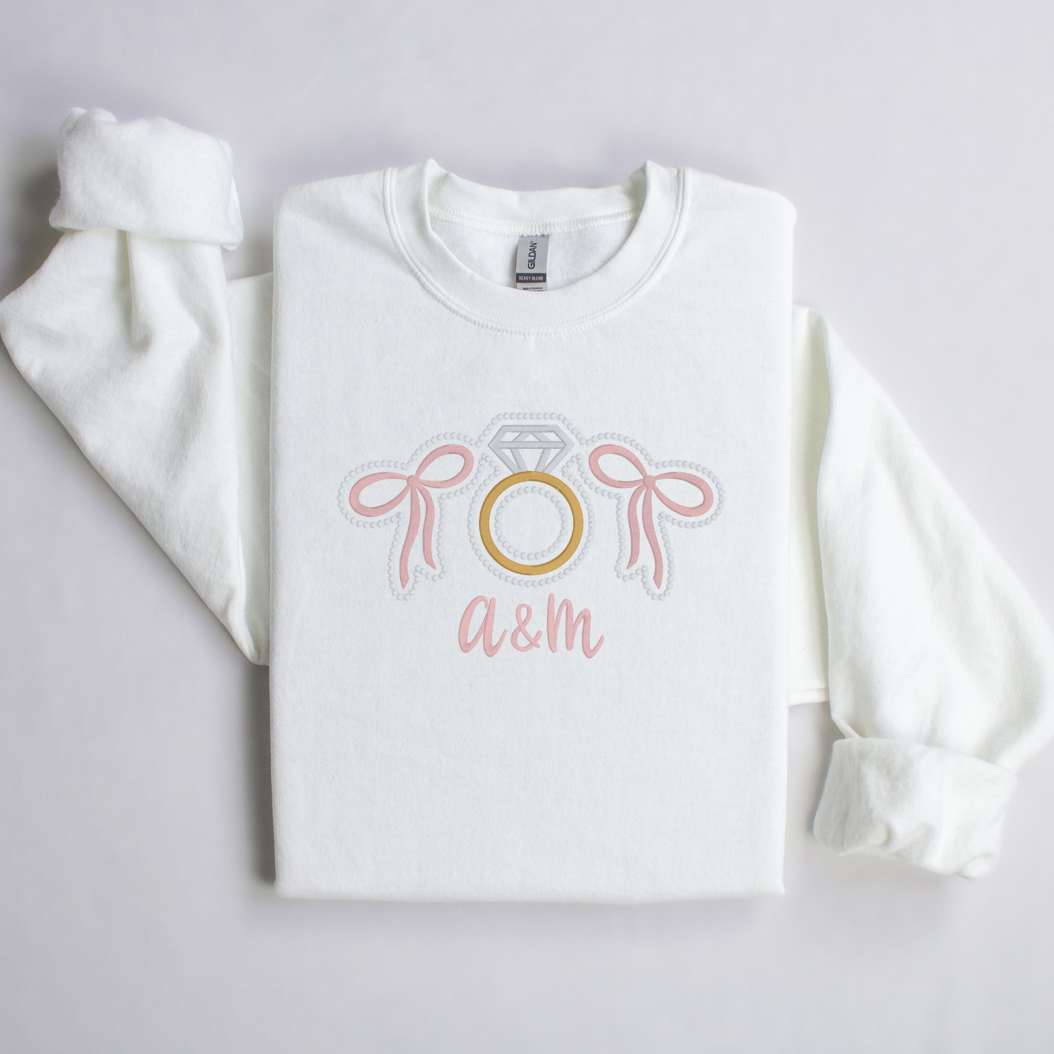 Custom 3D Puff Diamond Ring with Bows Engagement Embroidered Shirt