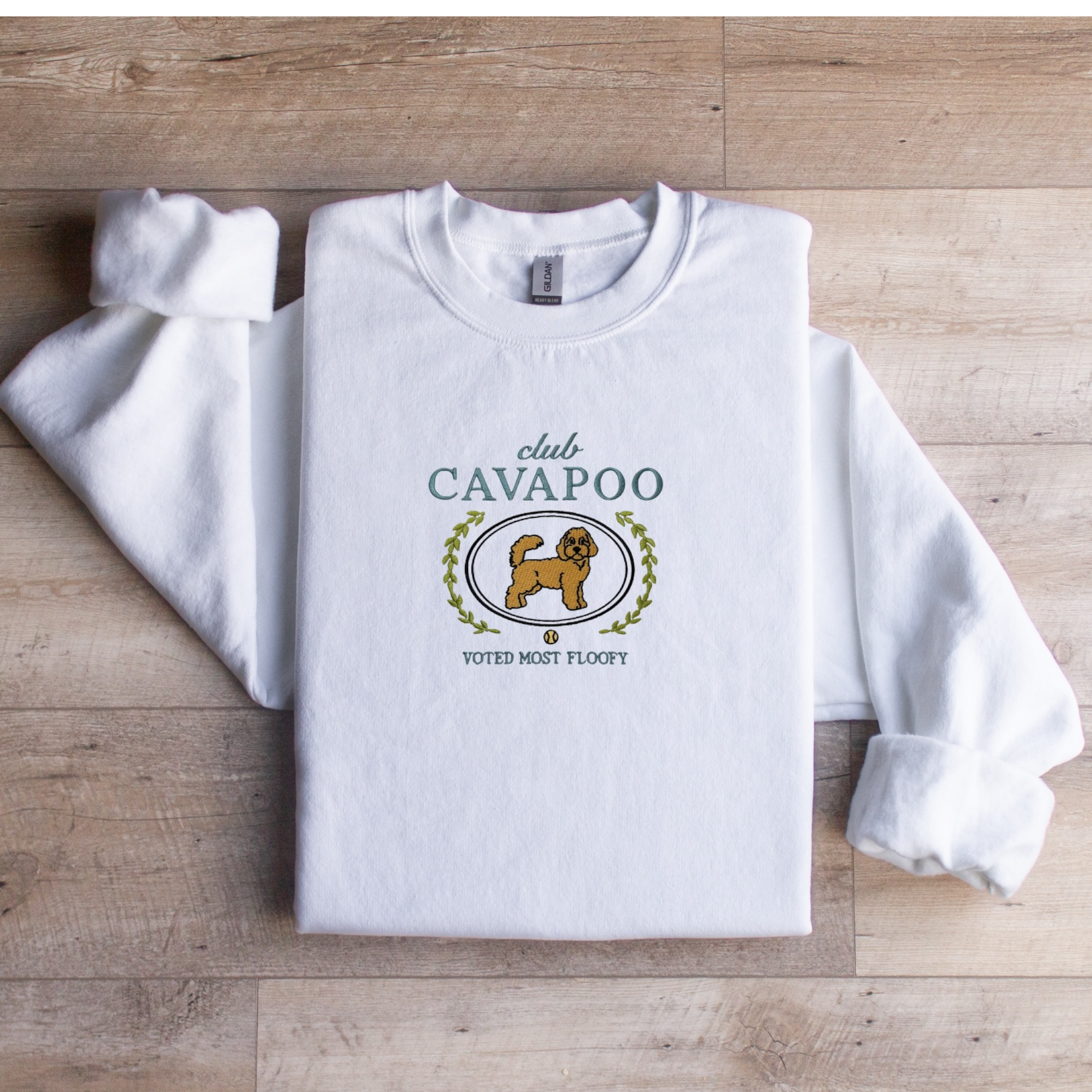 Club Cavapoo Embroidered Sweatshirt “Voted Most Floofy” Cozy Crewneck for Dog Lovers