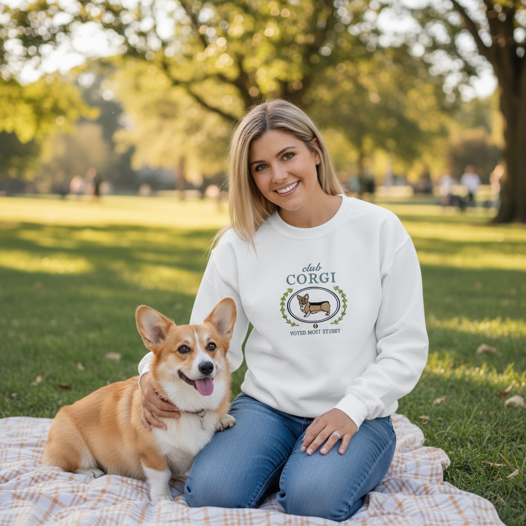 Club Corgi Embroidered Sweatshirt “Voted Most Stubby” Cozy Crewneck for Dog Lovers