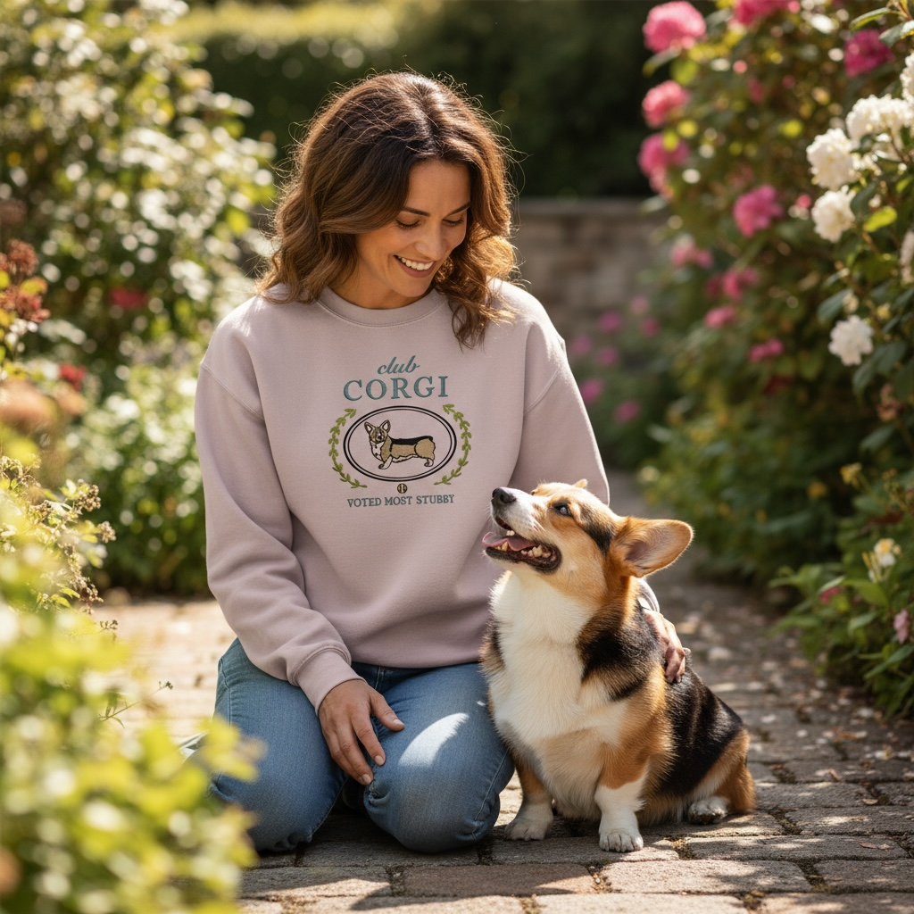 Club Corgi Embroidered Sweatshirt “Voted Most Stubby” Cozy Crewneck for Dog Lovers