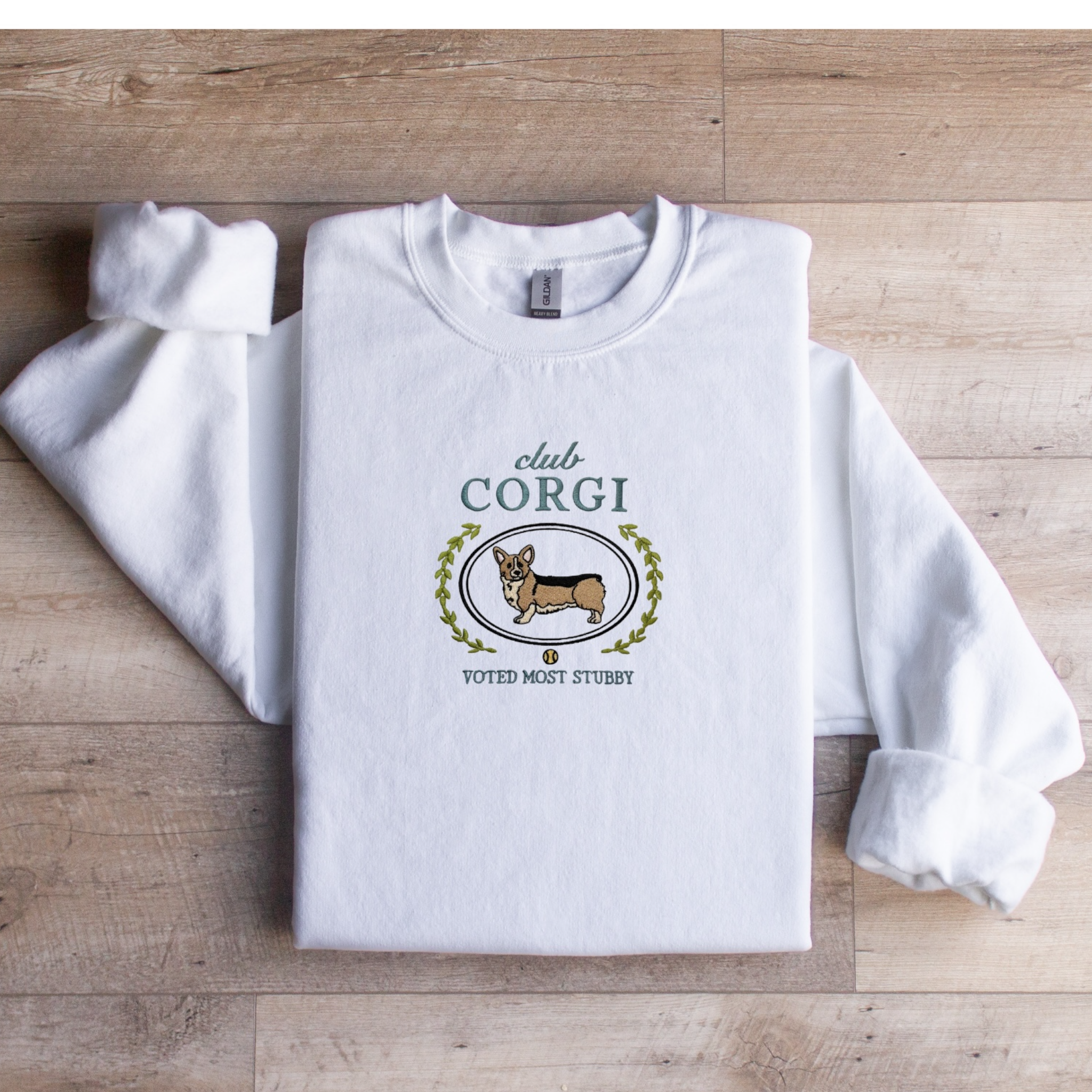 Club Corgi Embroidered Sweatshirt “Voted Most Stubby” Cozy Crewneck for Dog Lovers