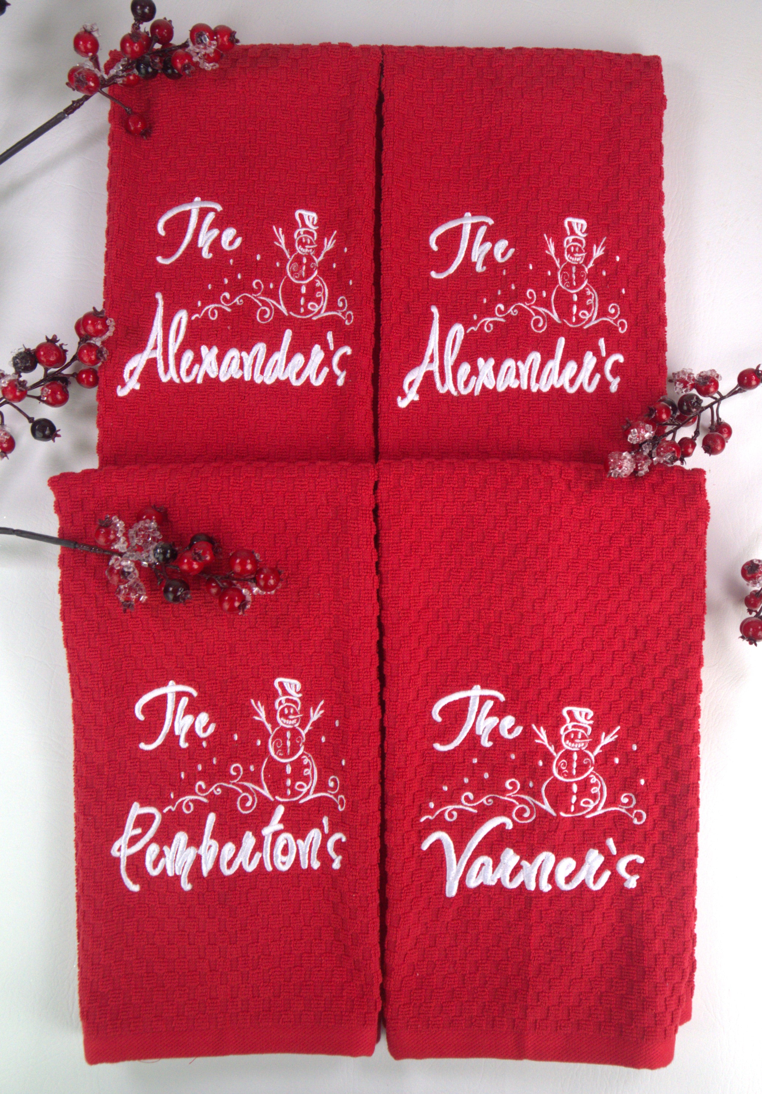 Personalized Whimsical Snowman Embroidered Kitchen Towel