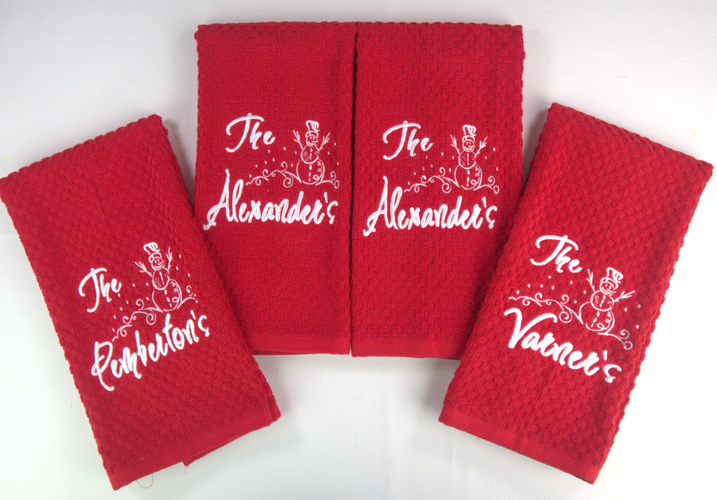 Personalized Whimsical Snowman Embroidered Kitchen Towel