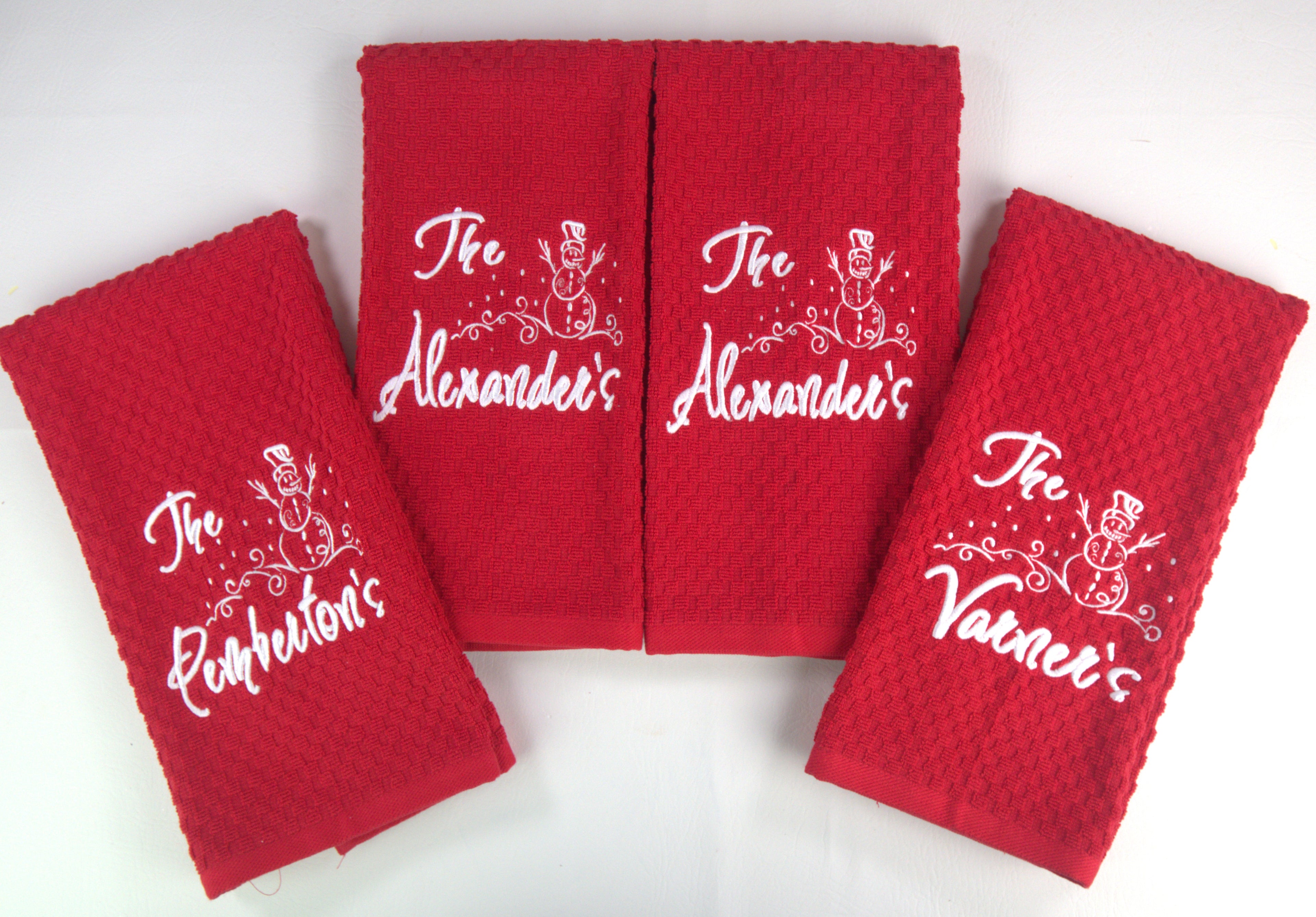 Personalized Whimsical Snowman Embroidered Kitchen Towel