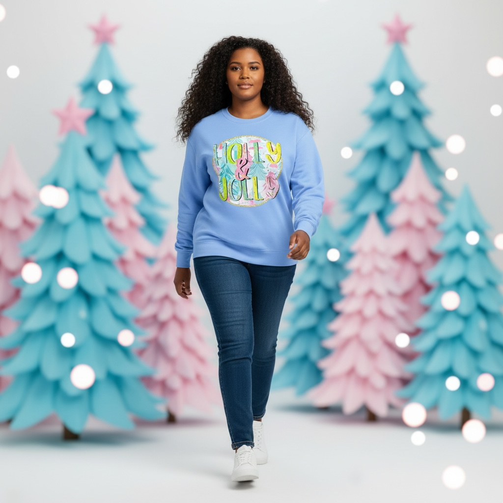 Holly Jolly Christmas Faux Sequins Sweatshirt