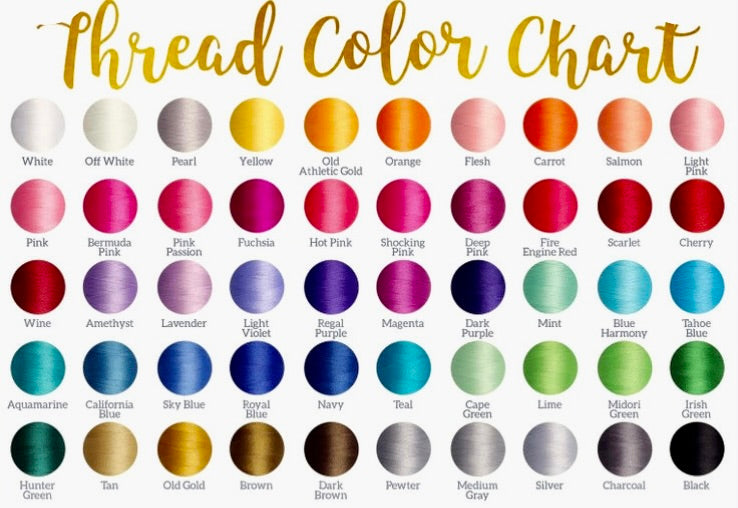 Thread color chart with various color swatches labeled