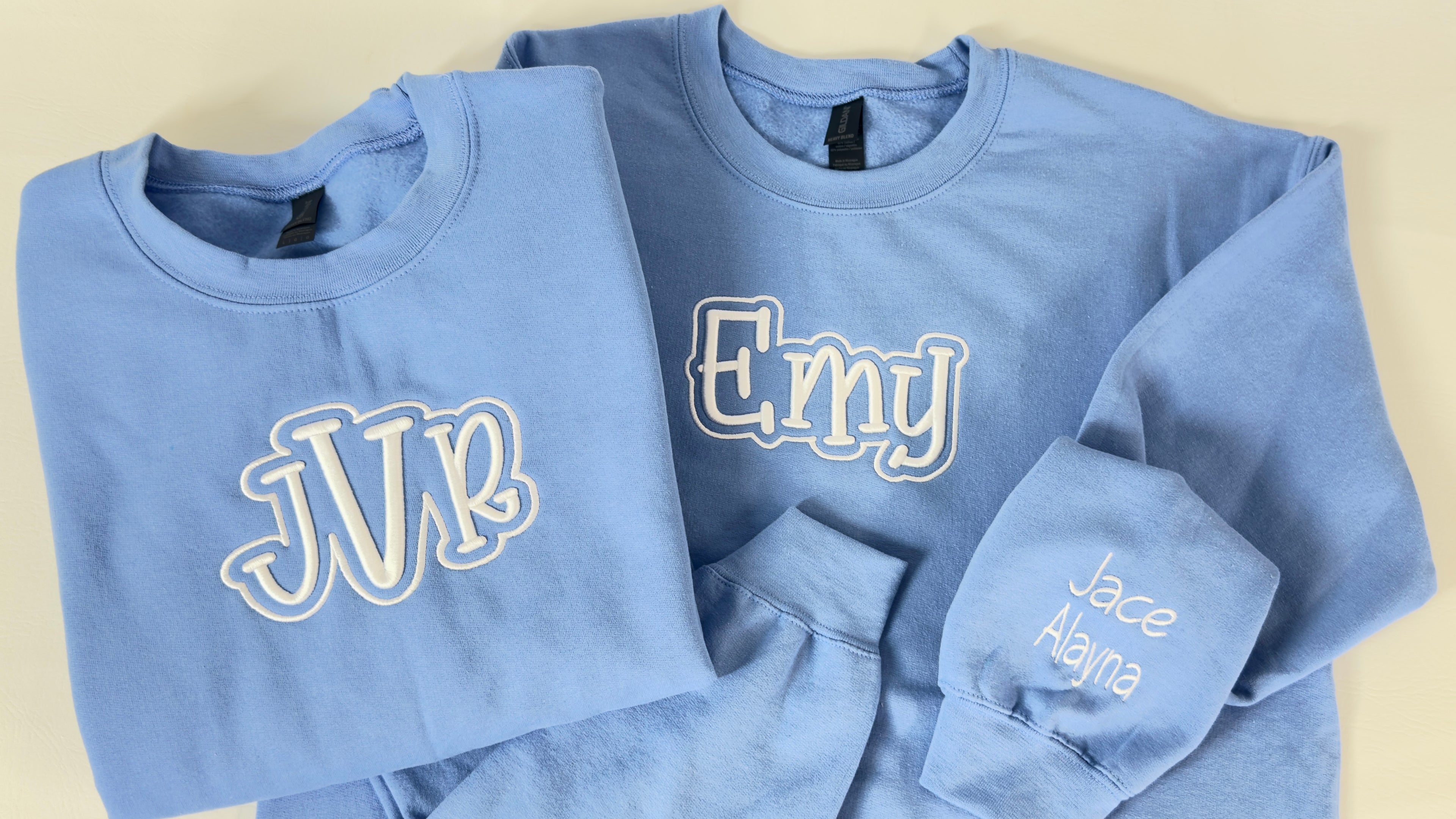 3D Puff Custom Embroidered Outline Monogram or Name Crewneck Sweatshirt
