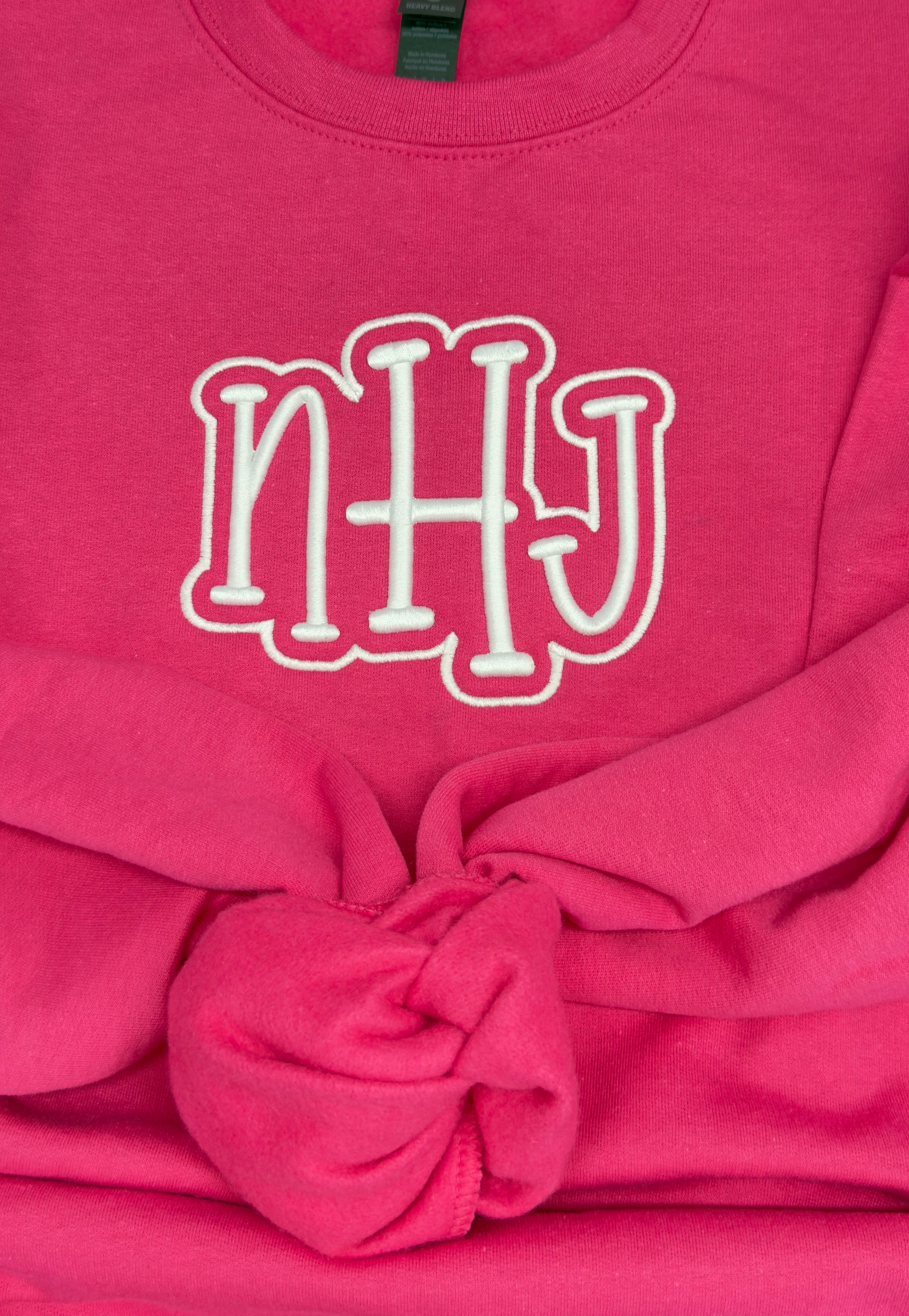 3D Puff Custom Embroidered Outline Monogram or Name Crewneck Sweatshirt