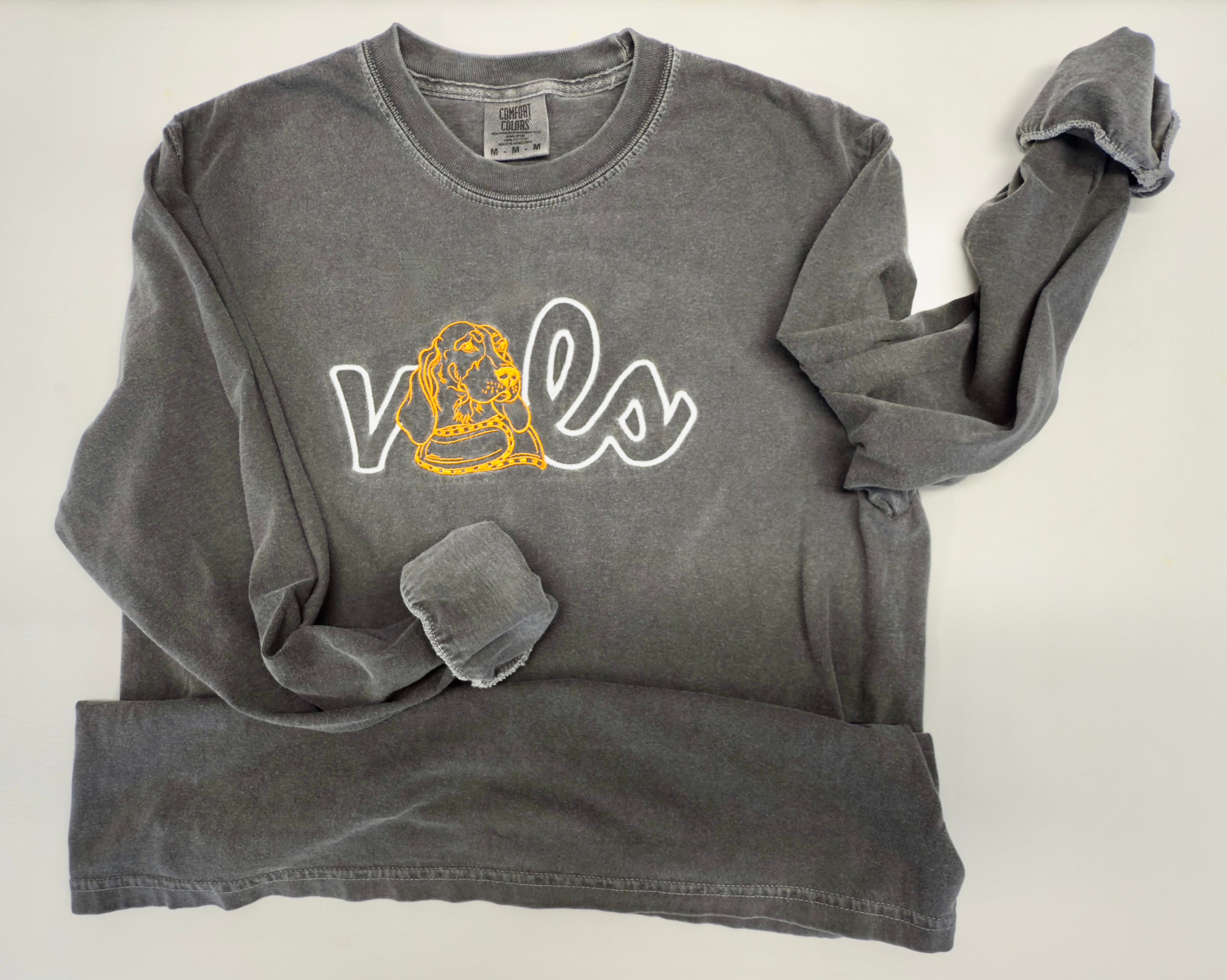 “VOLS” + Vintage Smokey Embroidered Comfort Colors Long Sleeve Tee