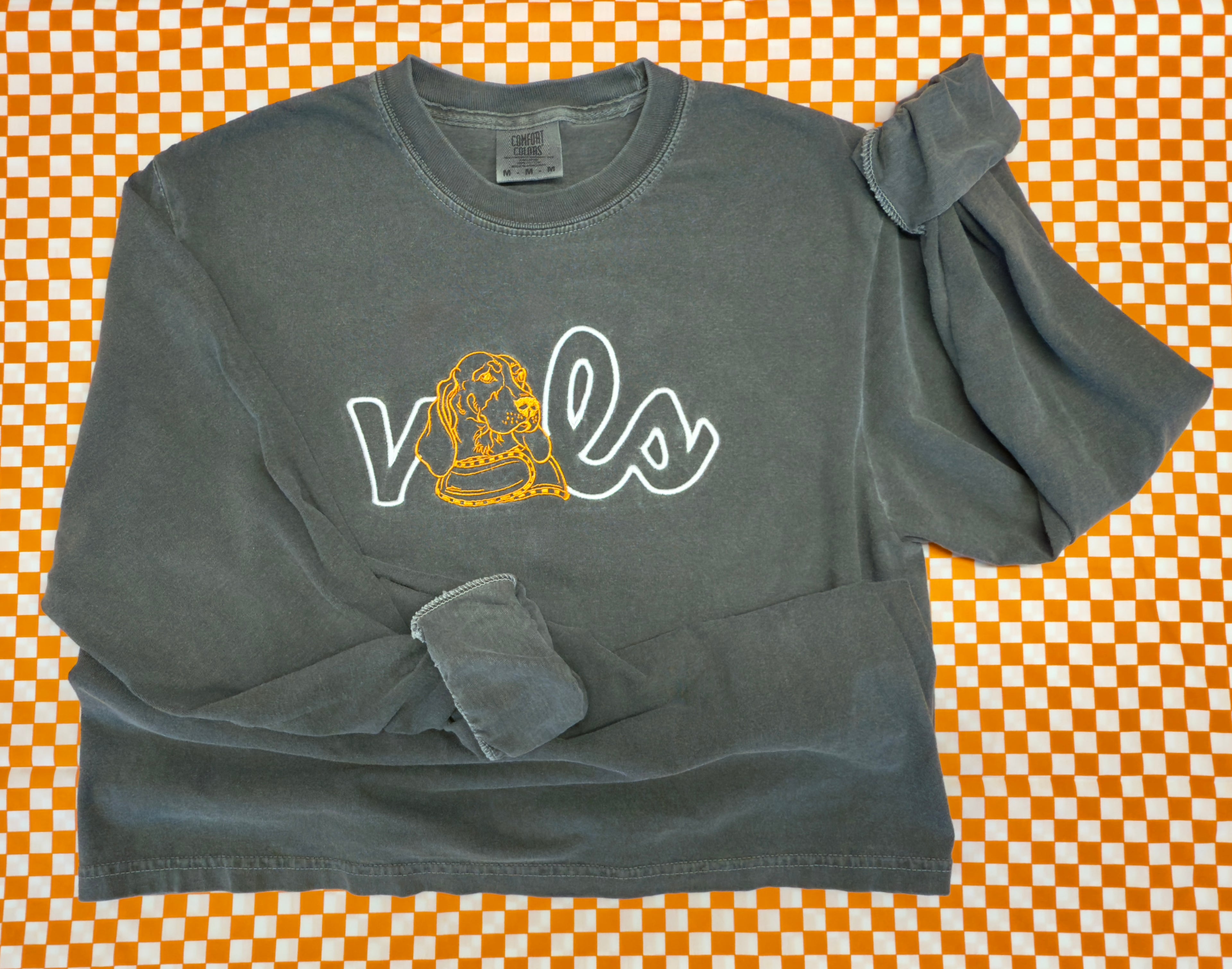 “VOLS” + Vintage Smokey Embroidered Comfort Colors Long Sleeve Tee