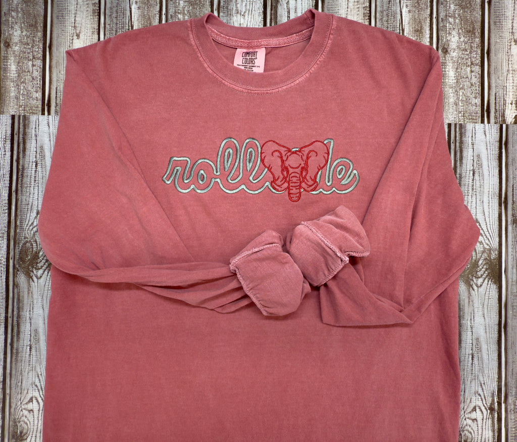 Roll Tide Embroidered Comfort Colors® Long Sleeve Tee | Vintage Elephant Mascot Design