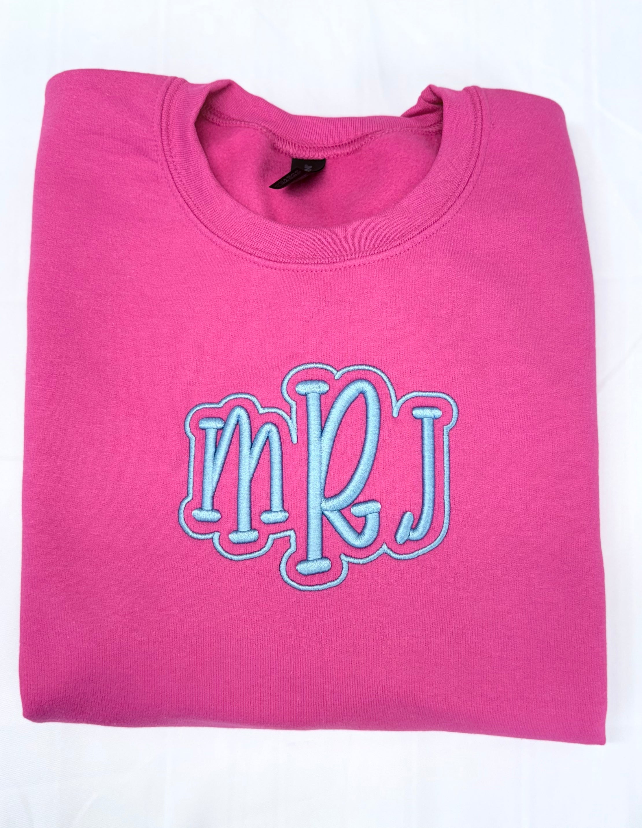 3D Puff Custom Embroidered Outline Monogram or Name Crewneck Sweatshirt