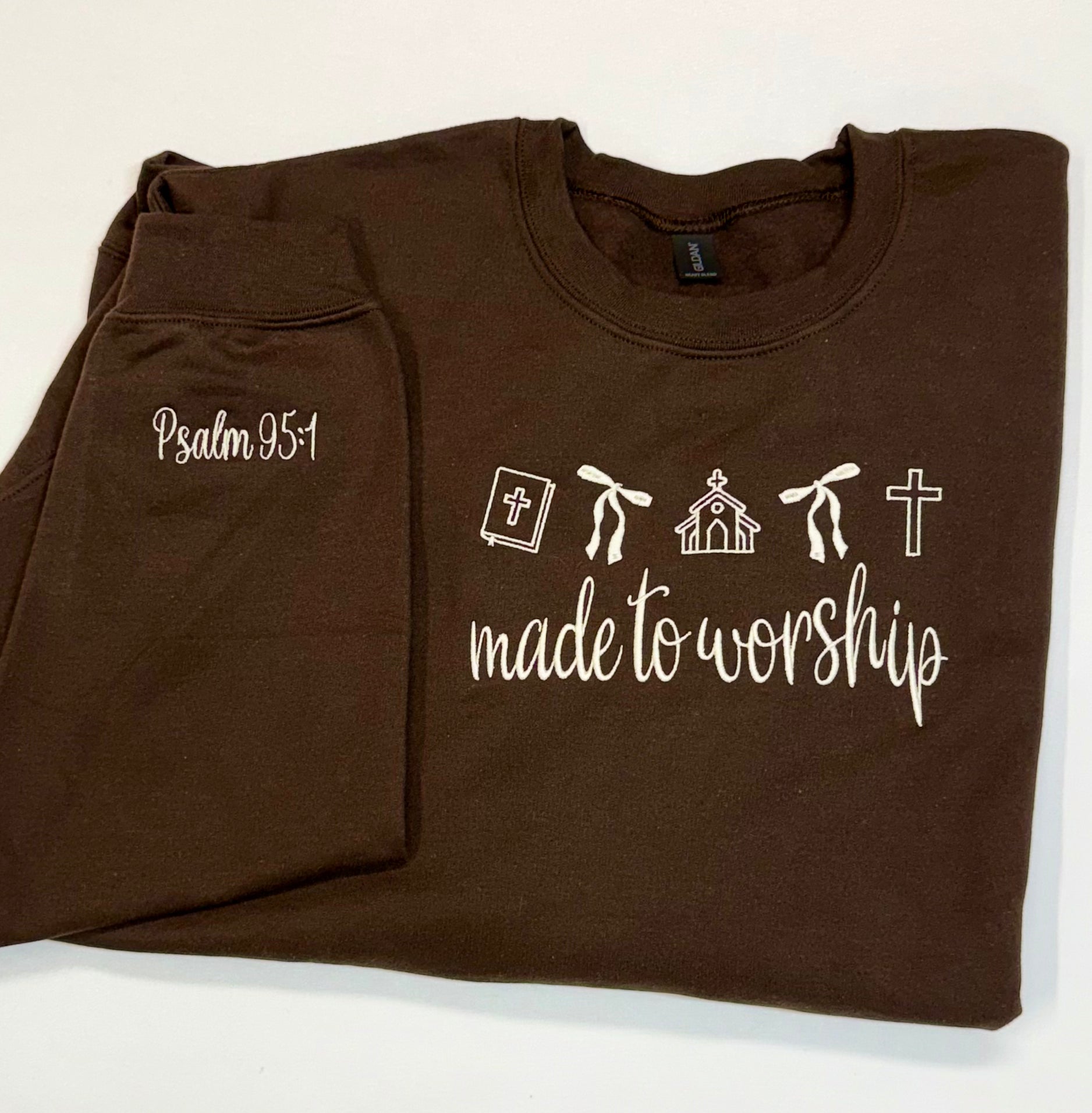 Made to Worship Embroidered Sweatshirt | Faith-Based Crewneck with Icons
