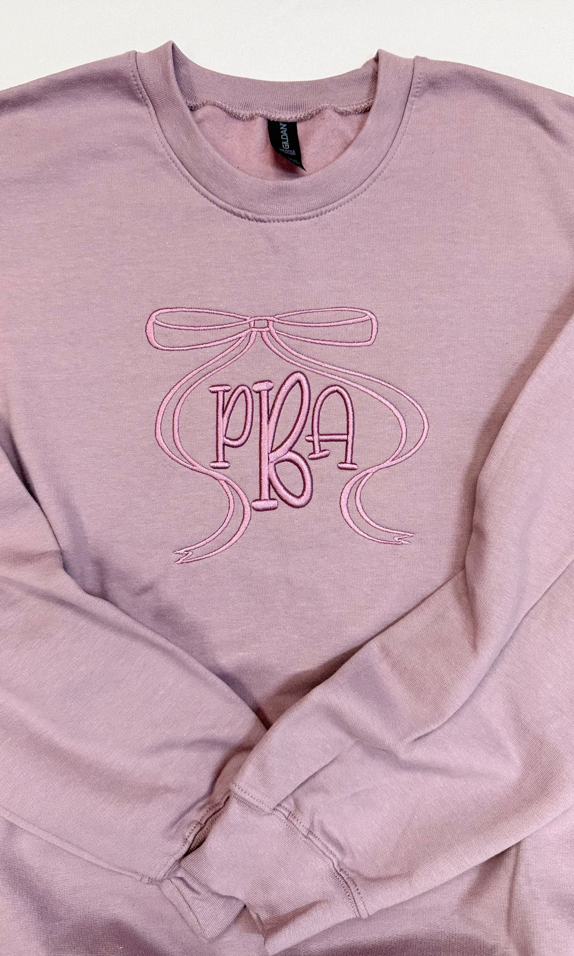 Custom 3D Puff Embroidered Bow Monogram Sweatshirt | Three Letter Initials