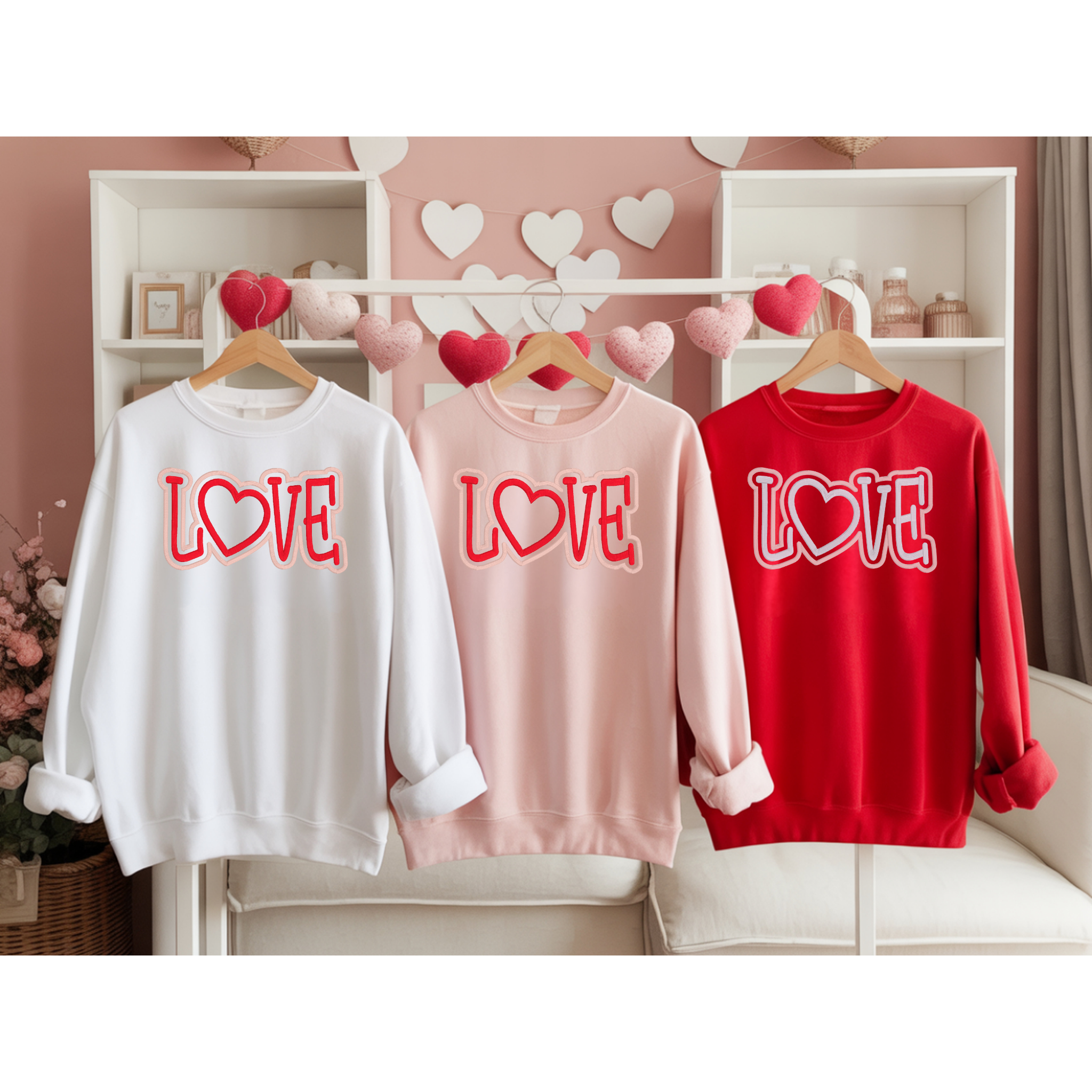 LOVE Puff Embroidered Sweatshirt | Heart Detail | Cozy Custom Stitch Crewneck
