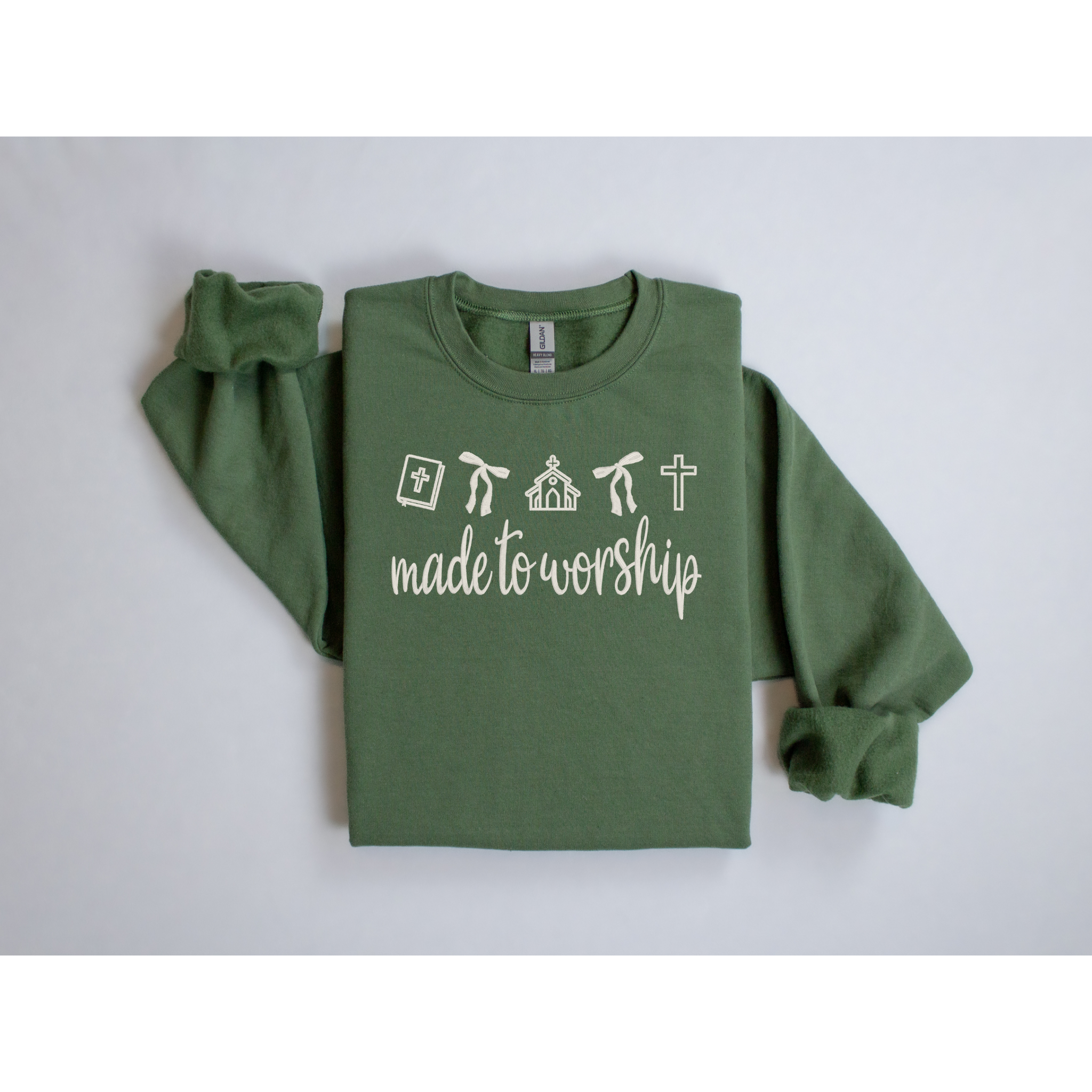Made to Worship Embroidered Sweatshirt | Faith-Based Crewneck with Icons