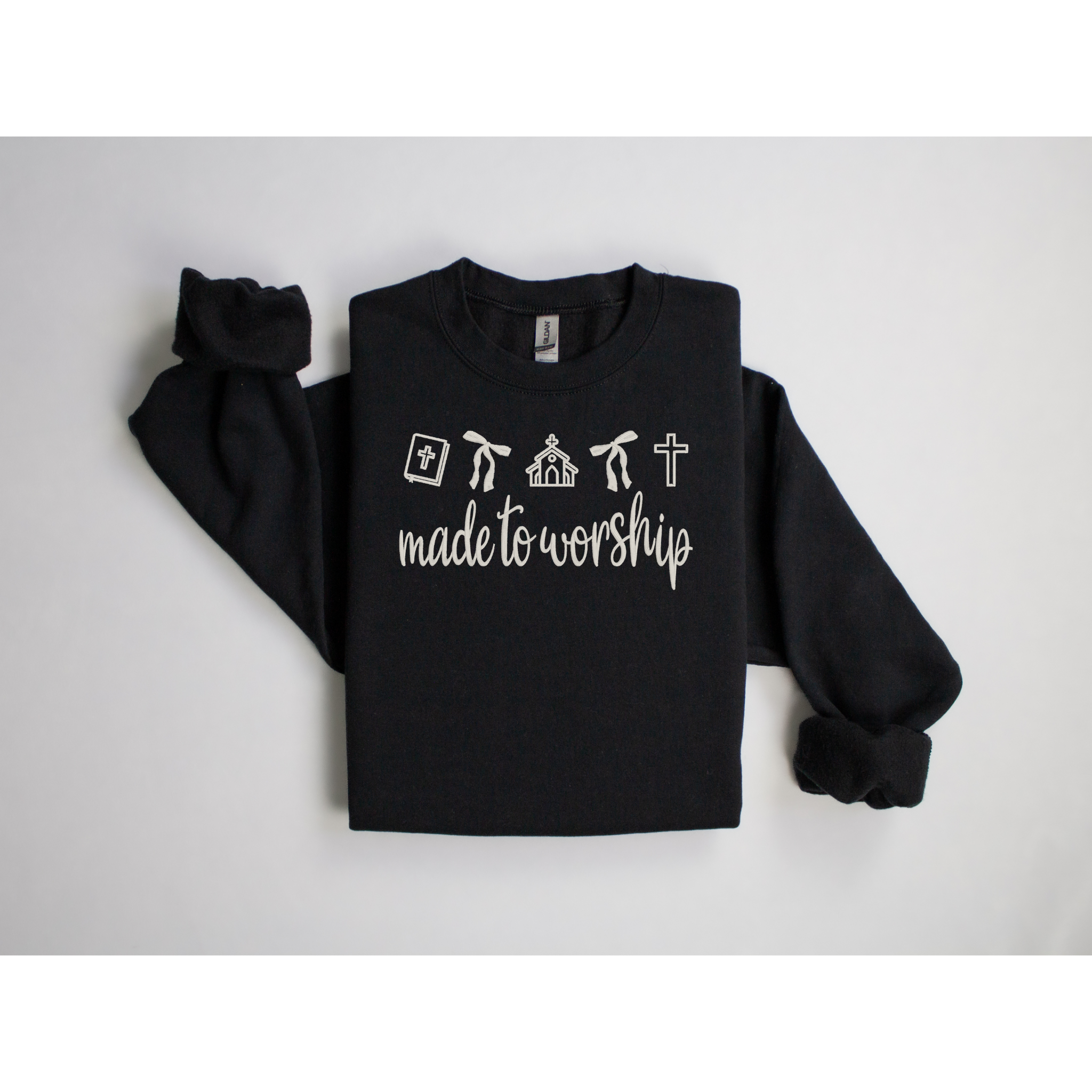 Made to Worship Embroidered Sweatshirt | Faith-Based Crewneck with Icons