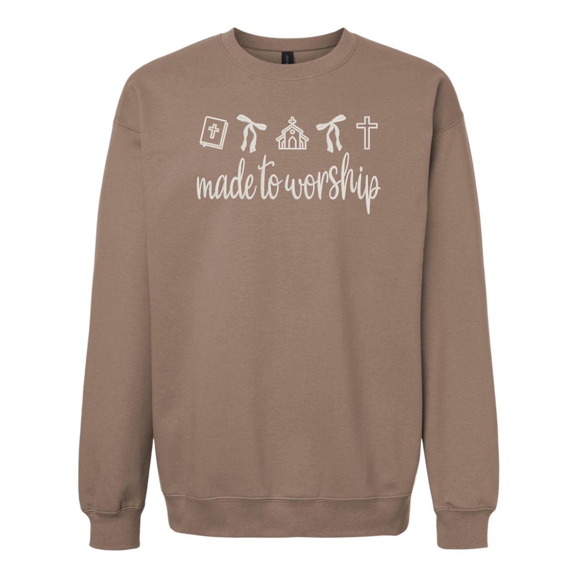 Made to Worship Embroidered Sweatshirt | Faith-Based Crewneck with Icons