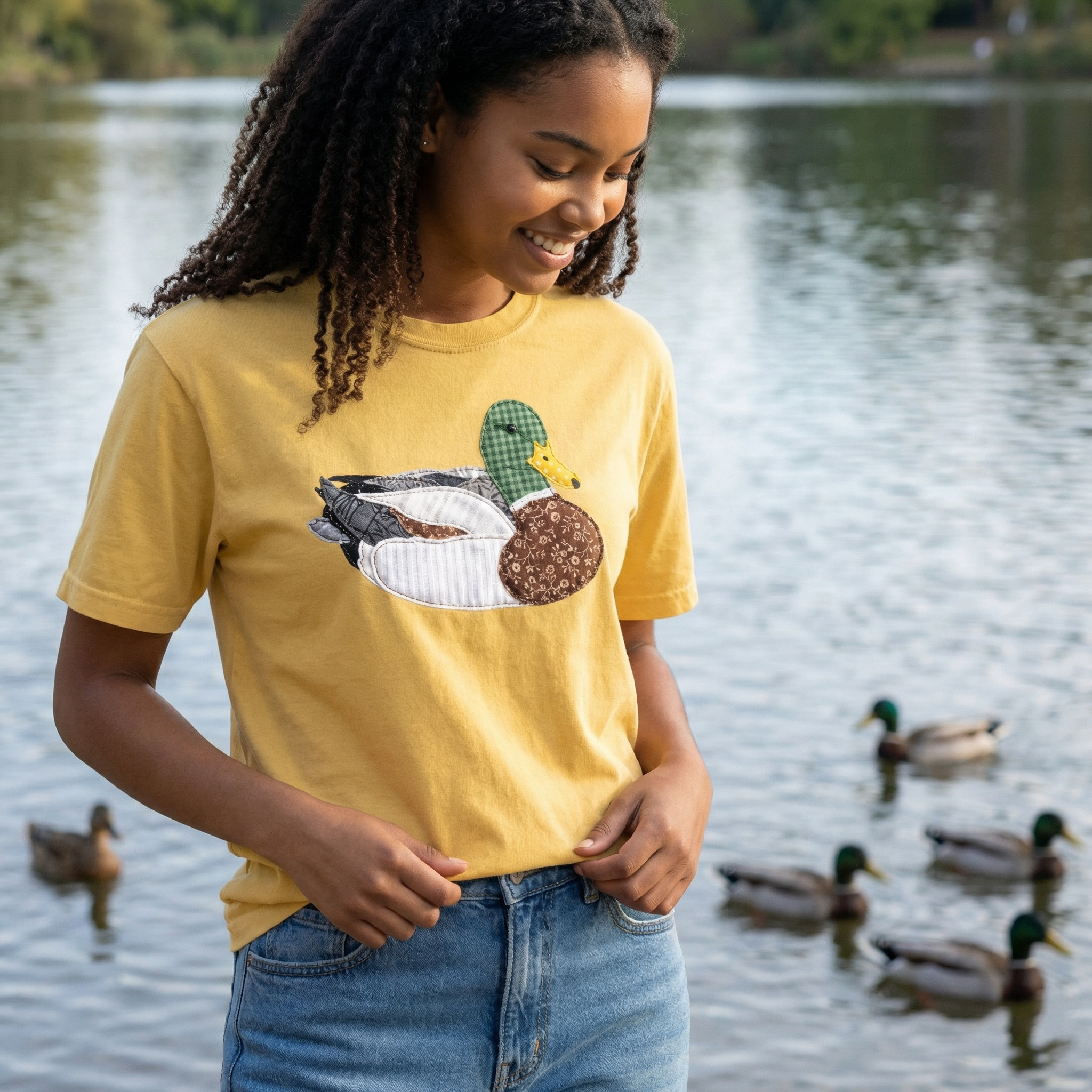 mallard duck print tshirt mustard comfort colors tee