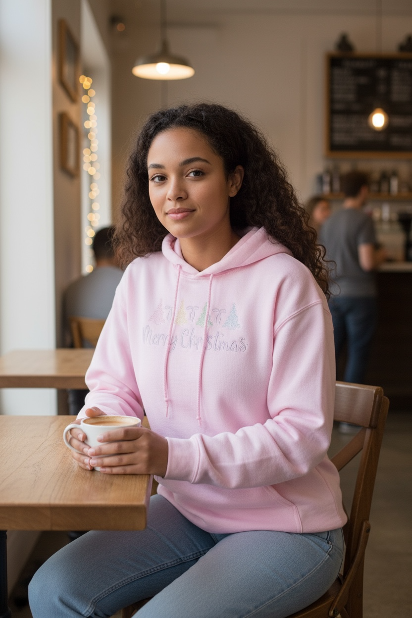 Merry Christmas Embroidered Hoodie with Bows