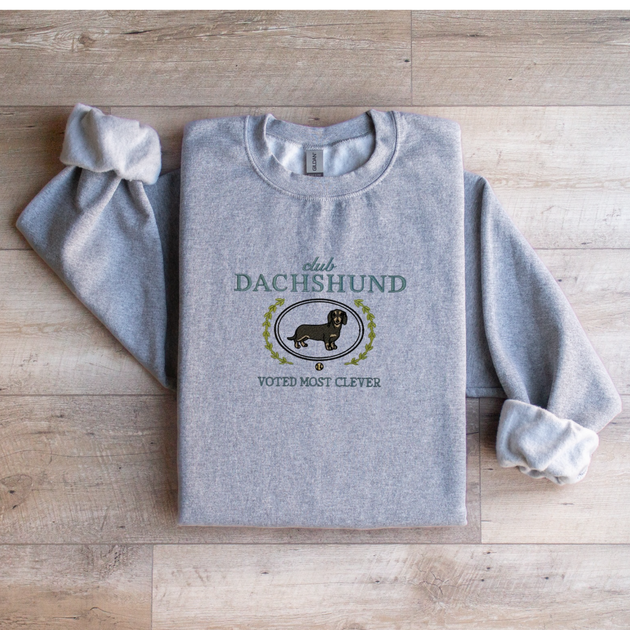 Club Dachshund Embroidered Sweatshirt “Voted Most Clever” Cozy Crewneck