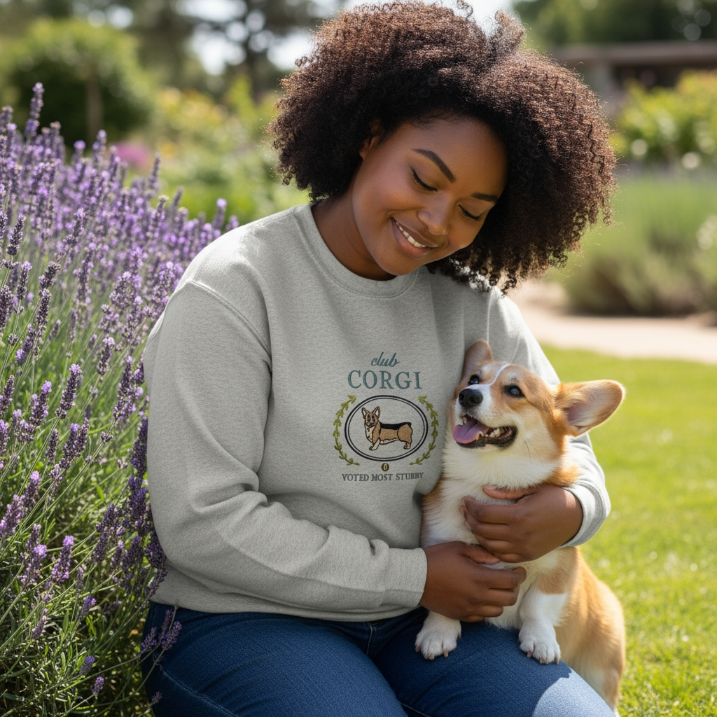 Club Corgi Embroidered Sweatshirt “Voted Most Stubby” Cozy Crewneck for Dog Lovers