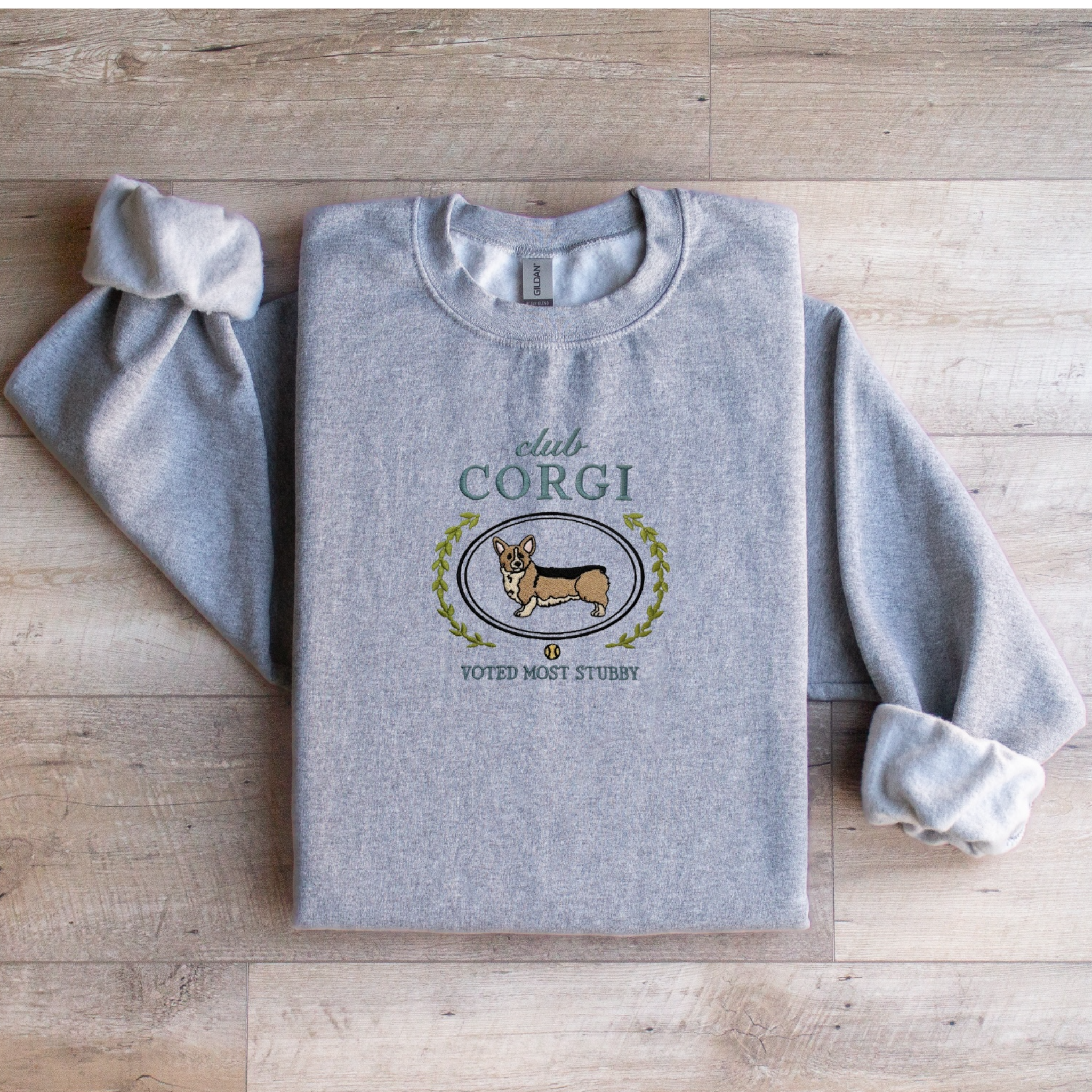 Club Corgi Embroidered Sweatshirt “Voted Most Stubby” Cozy Crewneck for Dog Lovers