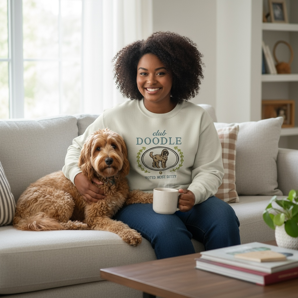 Club Doodle Embroidered Sweatshirt “Voted Most Ditzy” Cozy Crewneck for Dog Lovers