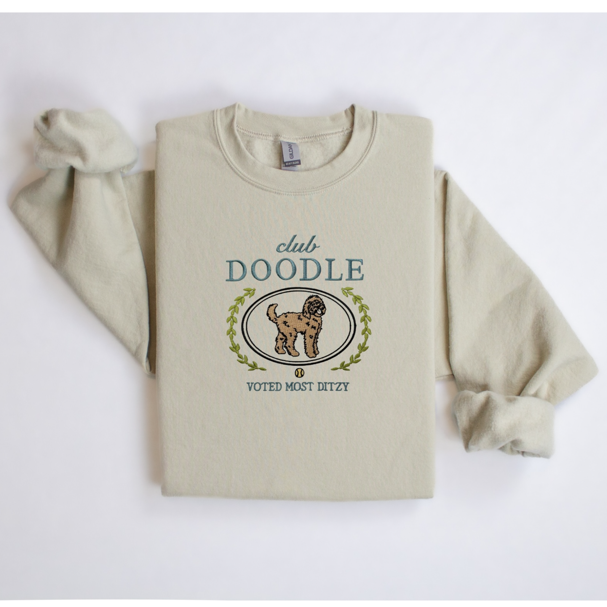 Club Doodle Embroidered Sweatshirt “Voted Most Ditzy” Cozy Crewneck for Dog Lovers
