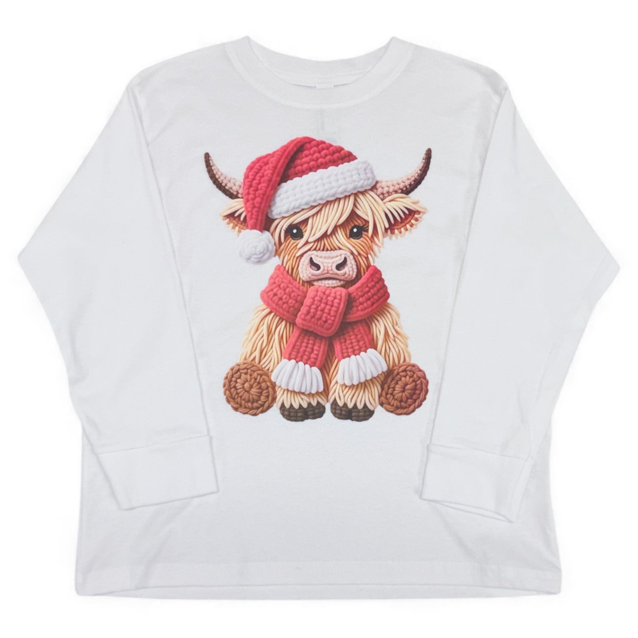 Kids Highland Cow 3D Faux Yarn Christmas Shirt