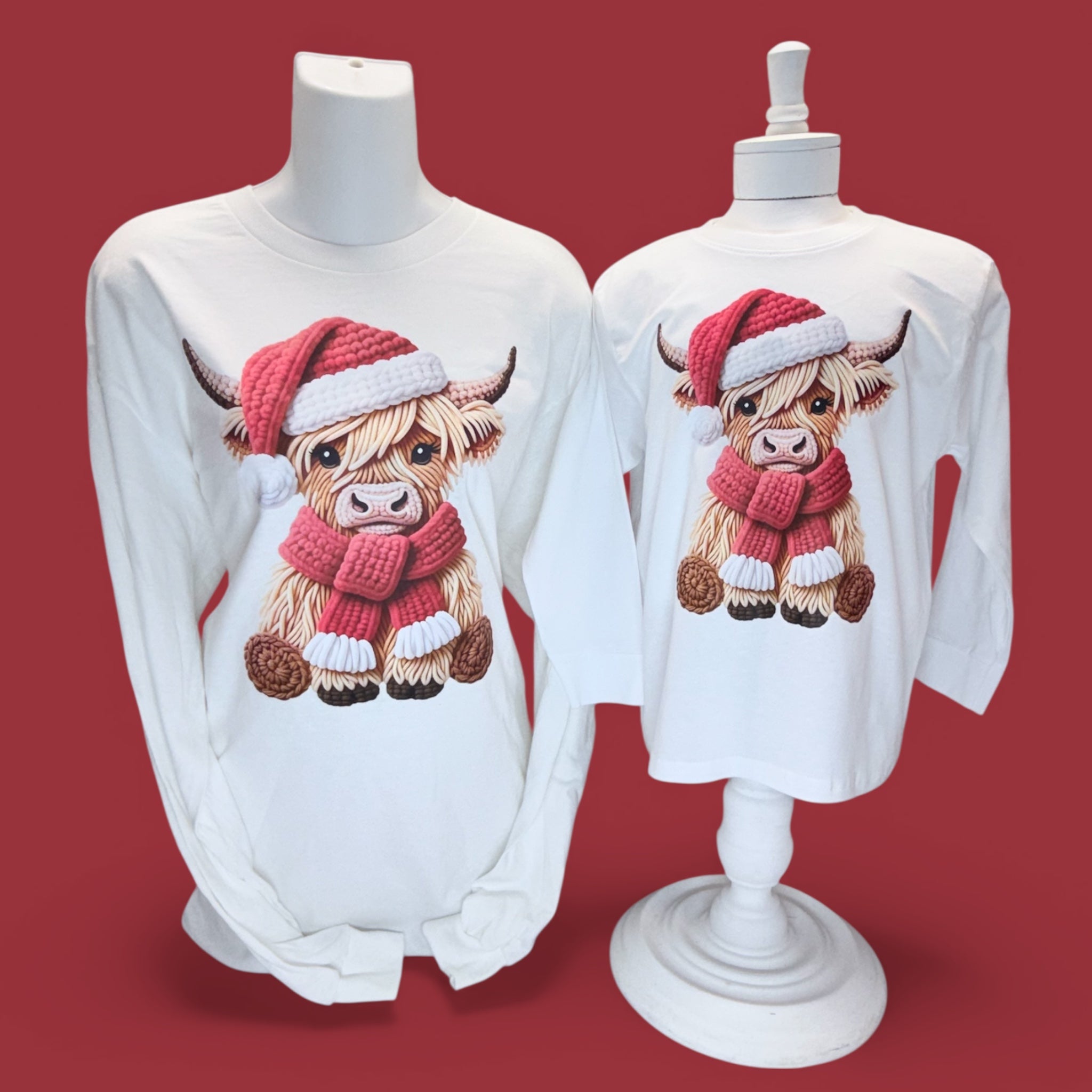 Kids Highland Cow 3D Faux Yarn Christmas Shirt