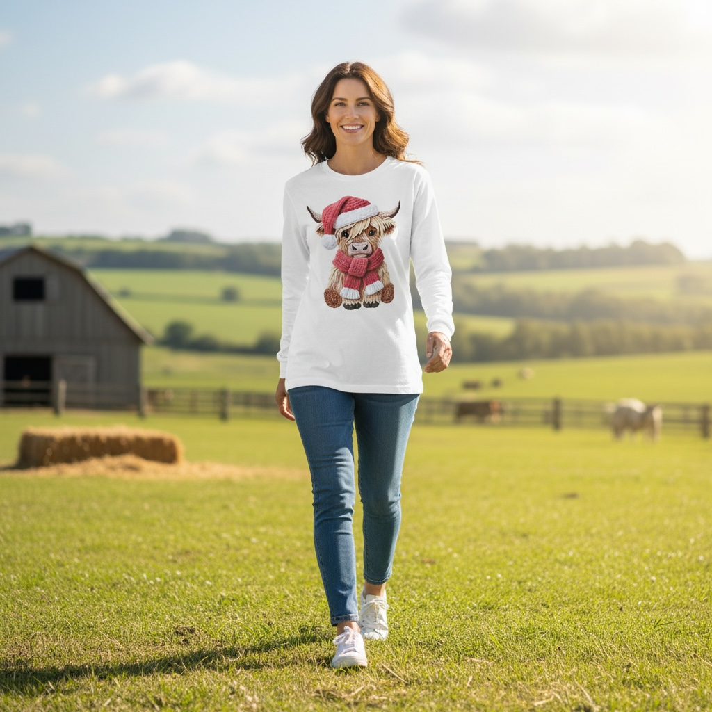 Adult Highland Cow 3D Faux Knit Yarn Look Christmas Shirt