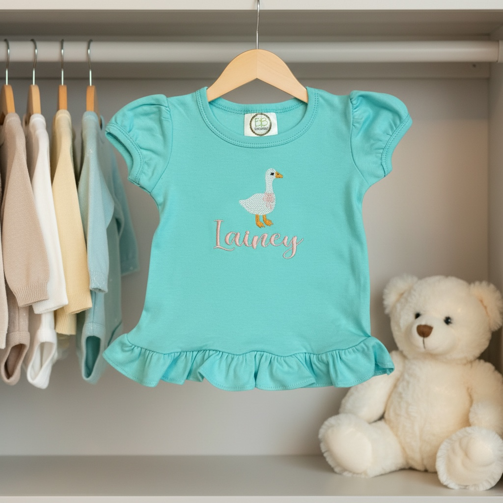 Girls Puff Sleeve Ruffle Shirt Personalized Embroidered Name & Custom Design