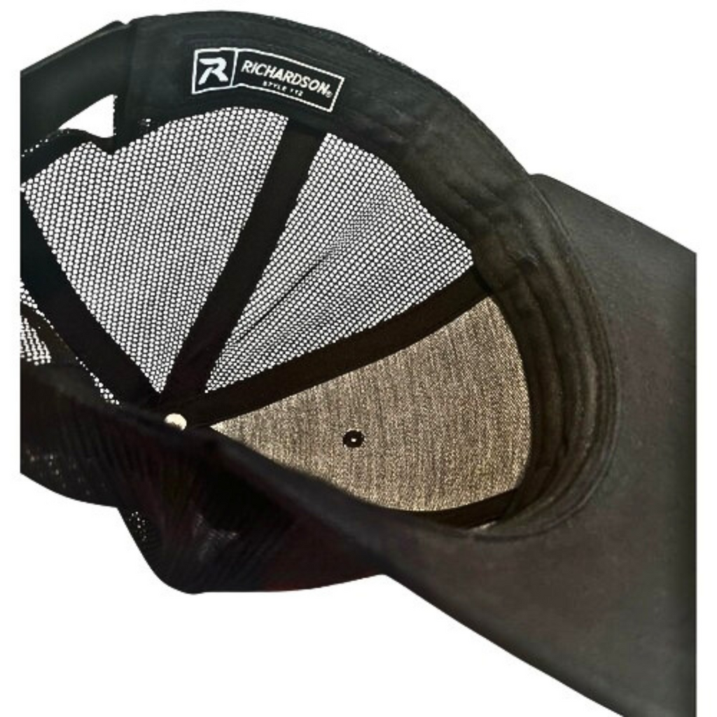 Black Richardson cap with mesh back on a white background