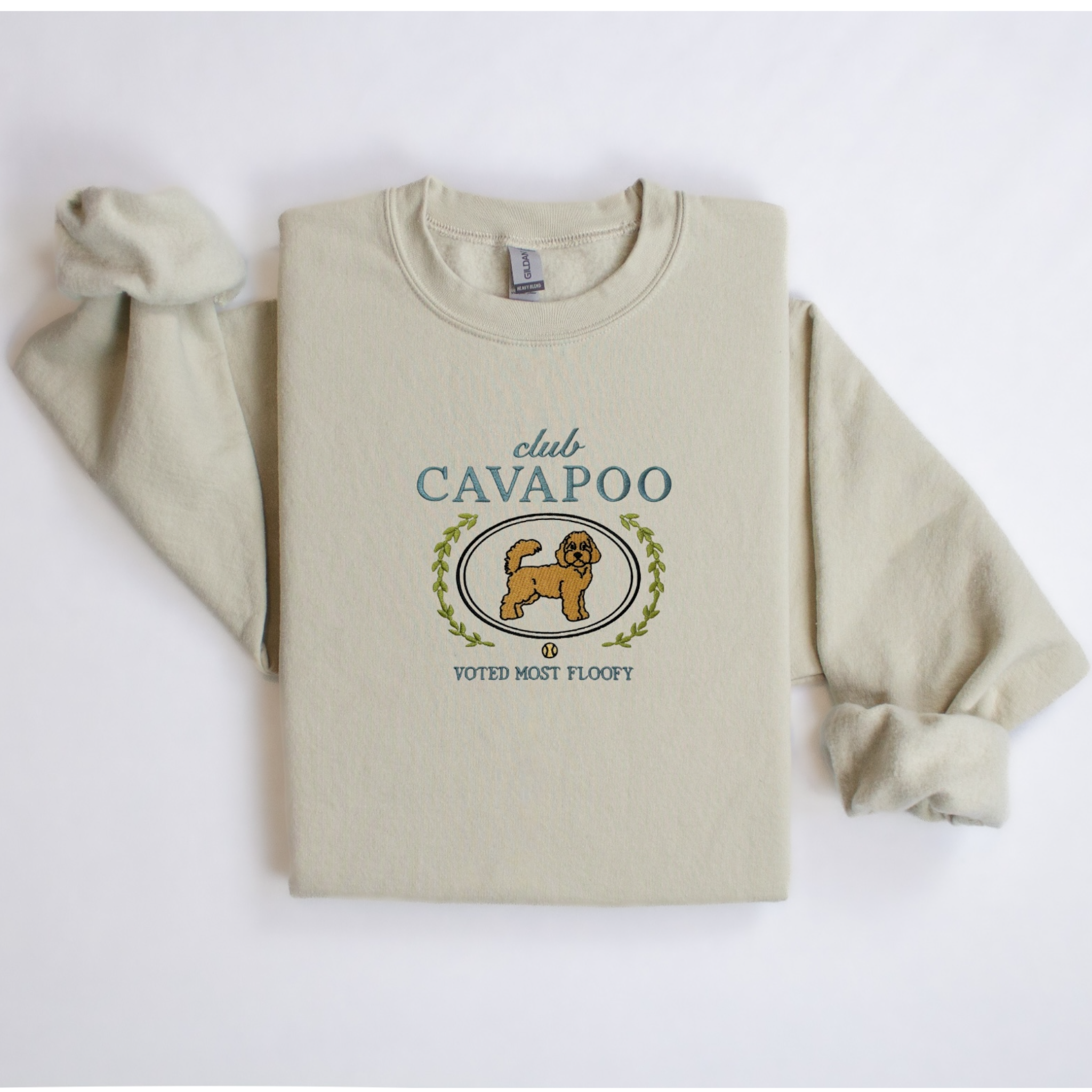 Club Cavapoo Embroidered Sweatshirt “Voted Most Floofy” Cozy Crewneck for Dog Lovers