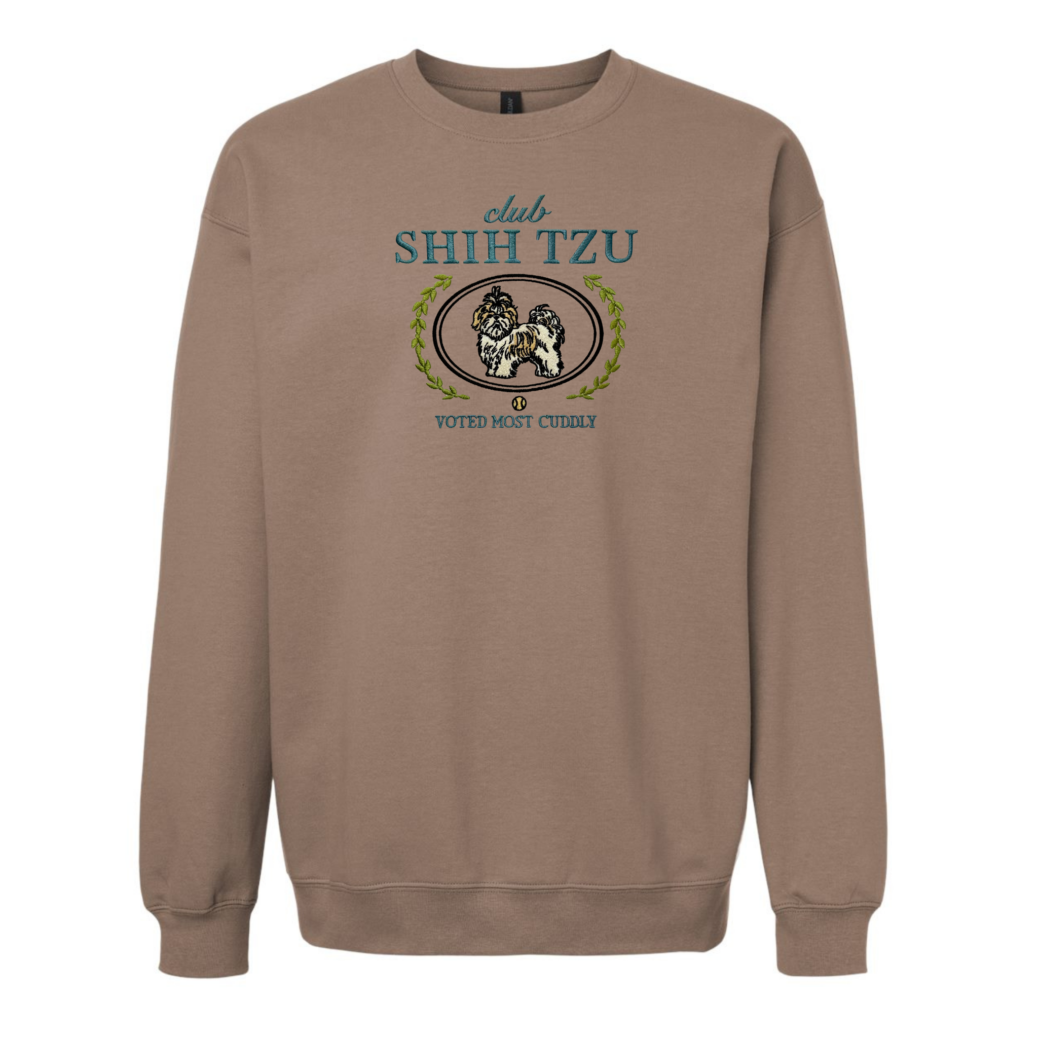 Club Shih Tzu Embroidered Sweatshirt “Voted Most Cuddly” Cozy Crewneck for Dog Lovers