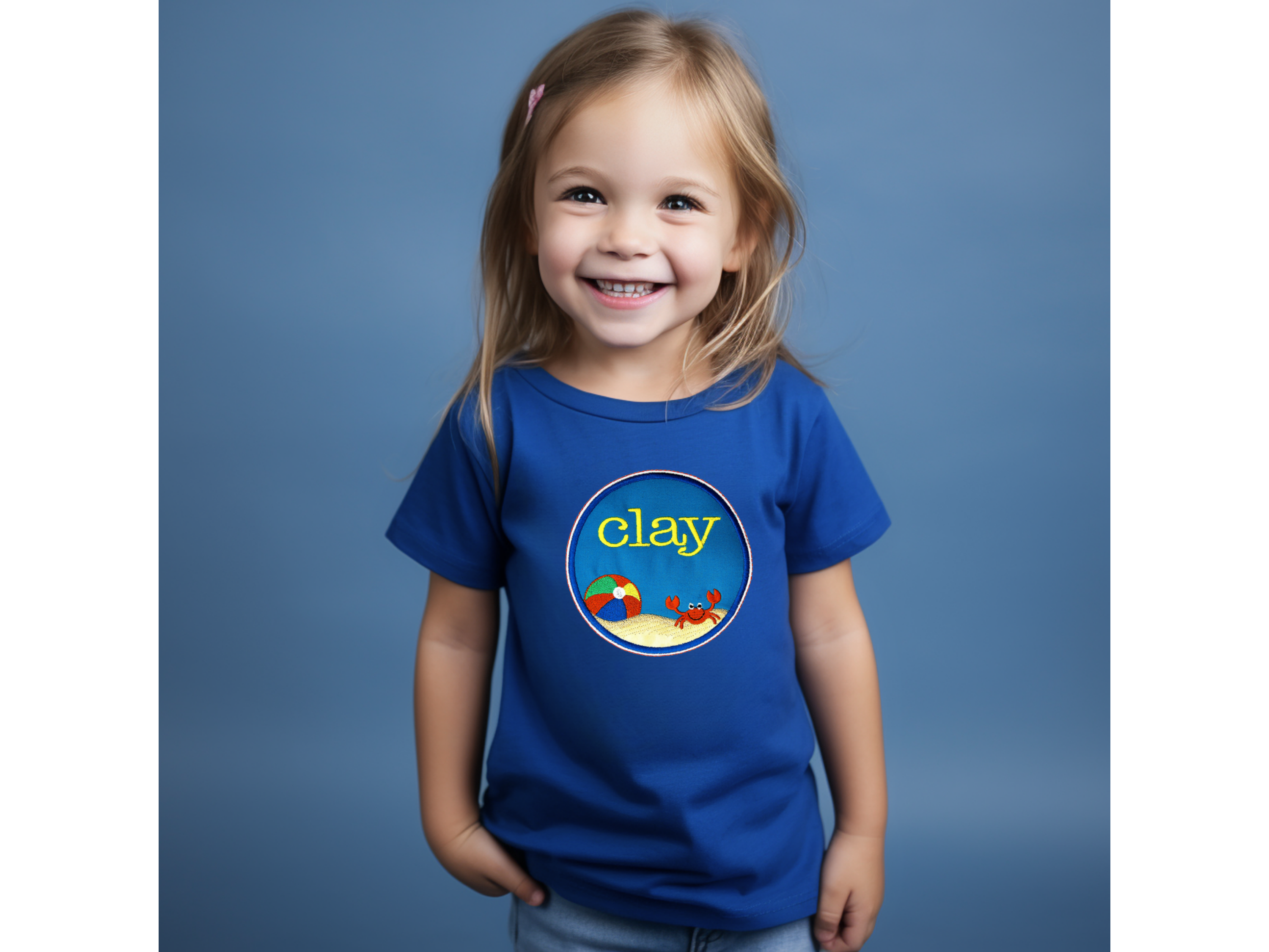 Personalized Beach Scene Appliqué Kids T-Shirt – Custom Name Summer Vacation Tee