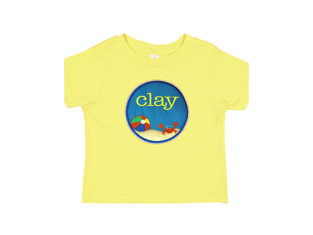 Personalized Beach Scene Appliqué Kids T-Shirt – Custom Name Summer Vacation Tee