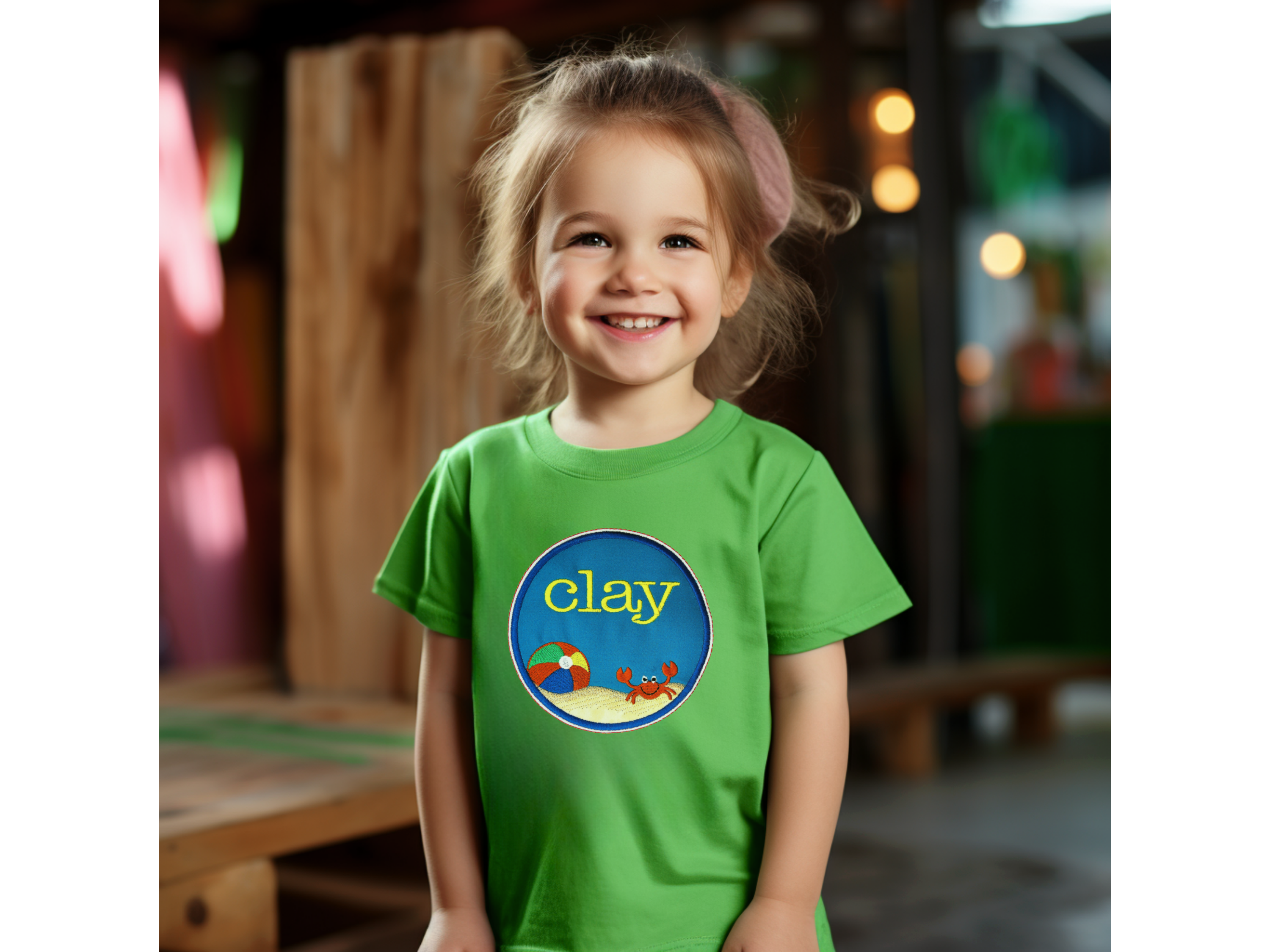 Personalized Beach Scene Appliqué Kids T-Shirt – Custom Name Summer Vacation Tee