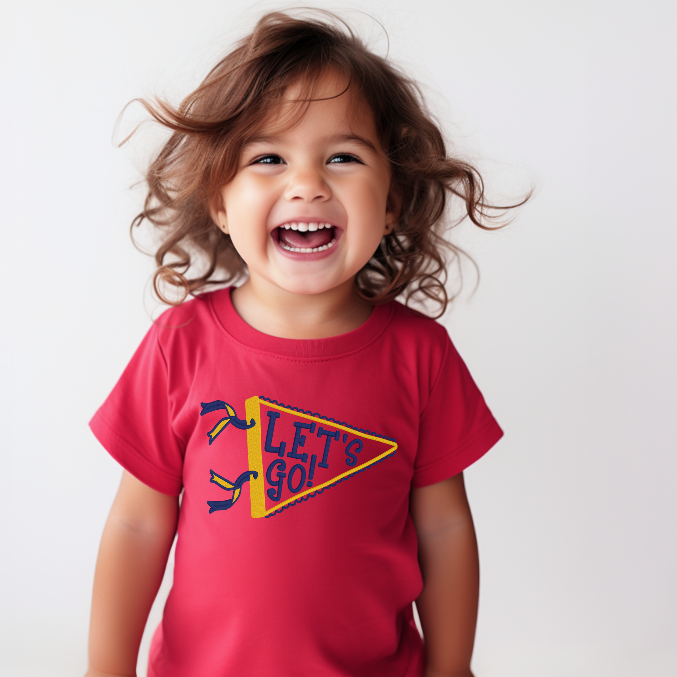Custom Kids "Let's Go" Pennant Embroidered T-Shirt