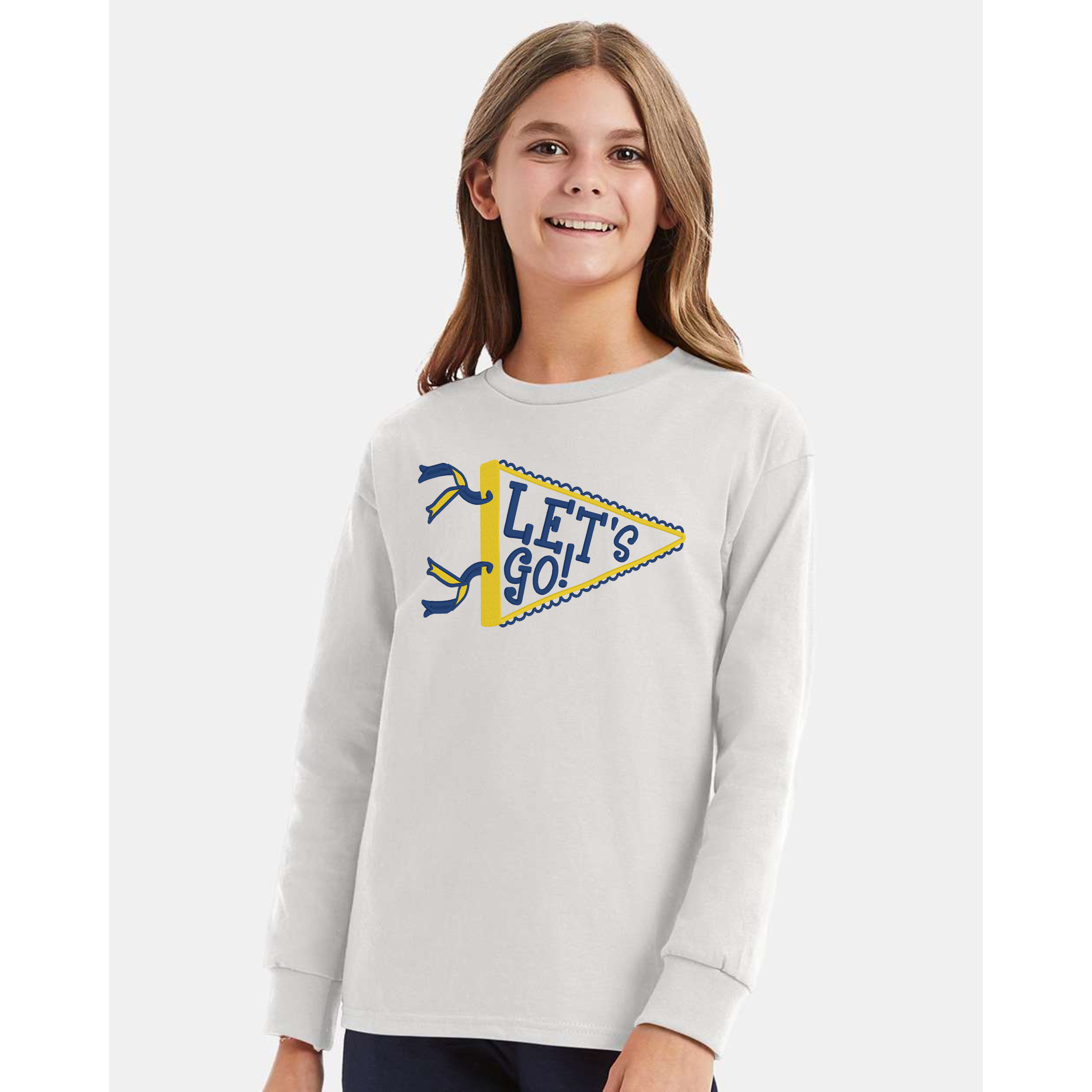 Custom Kids "Let's Go" Pennant Embroidered T-Shirt