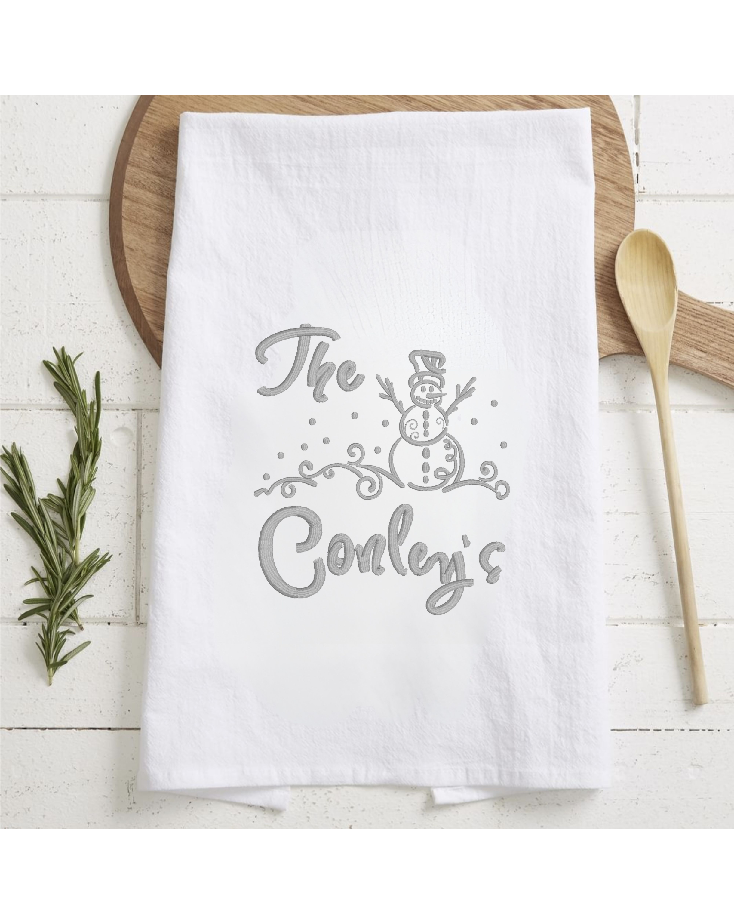 Personalized Whimsical Snowman Embroidered Kitchen Towel