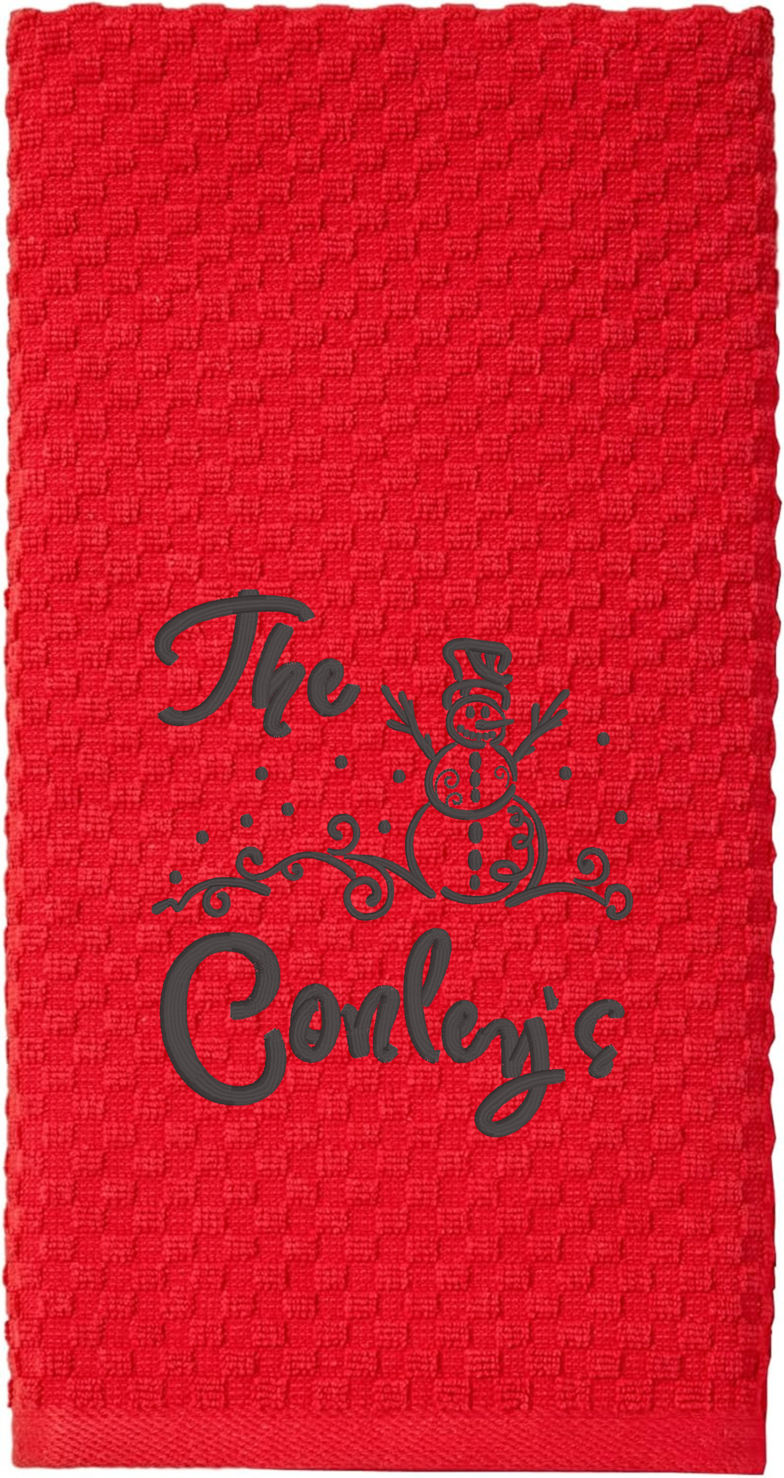Personalized Whimsical Snowman Embroidered Kitchen Towel