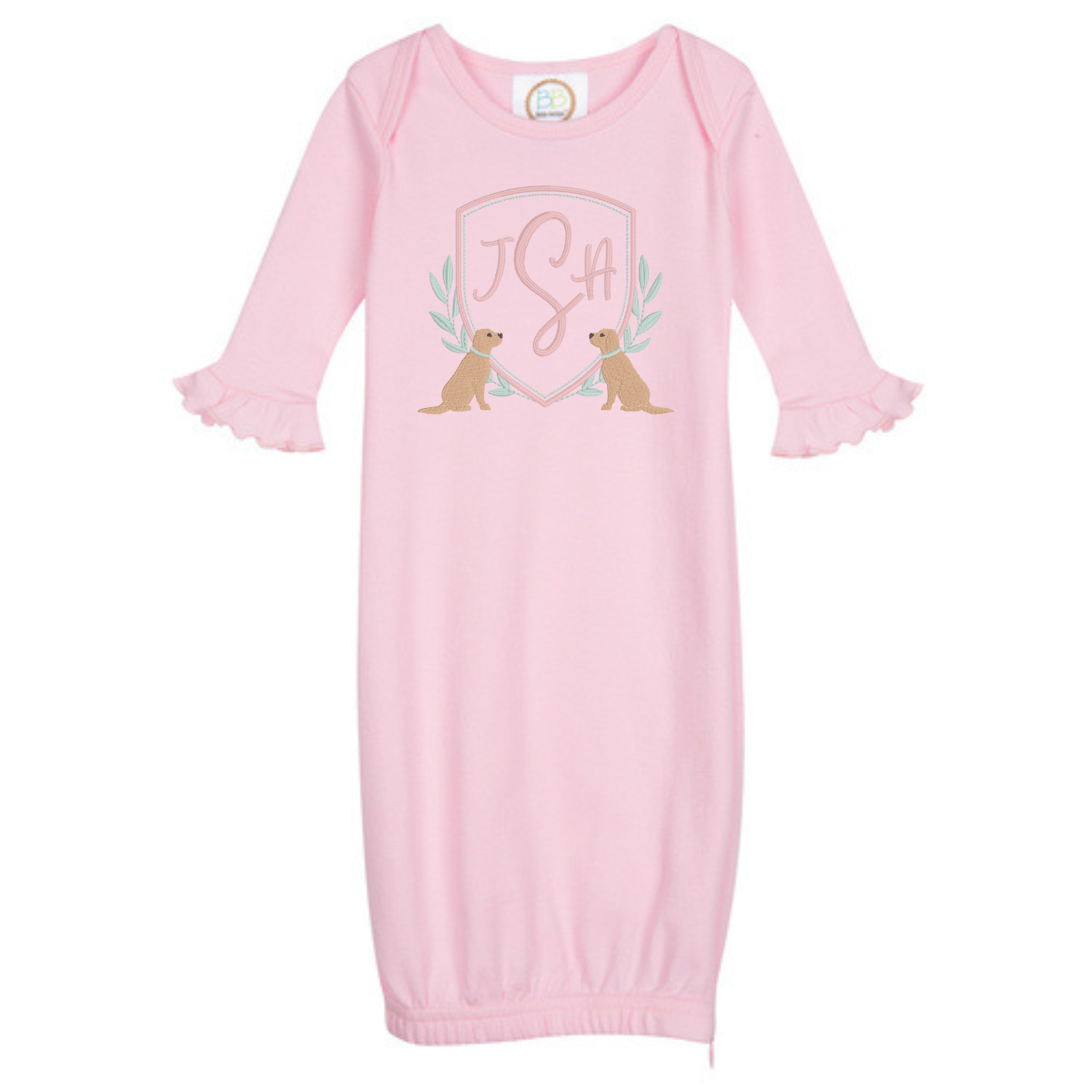 Sweet Custom Monogram Good Dog Frame Newborn Gown with Side Zipper