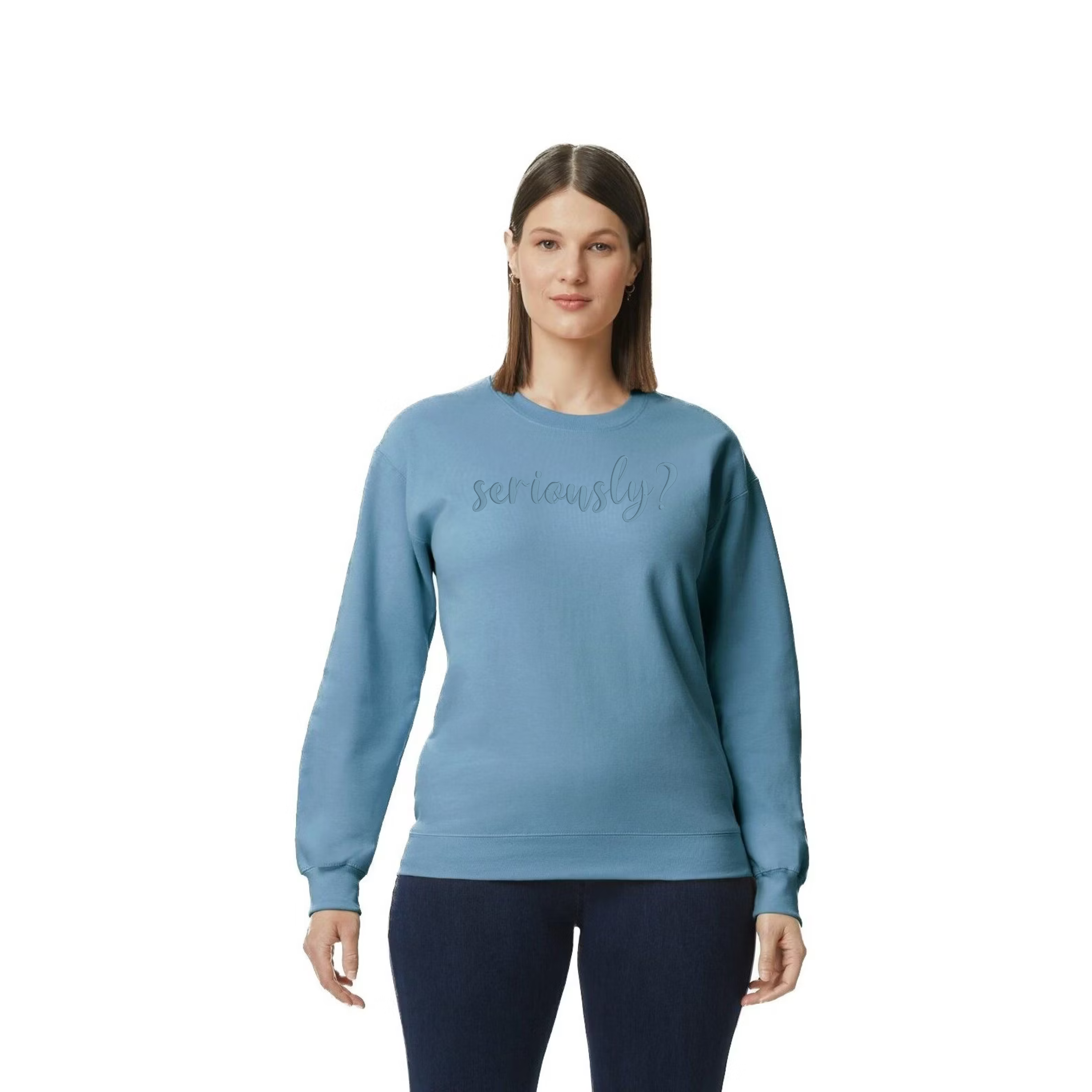 Embroidered “Seriously?” Sweatshirt – Tone on Tone Fall Colors