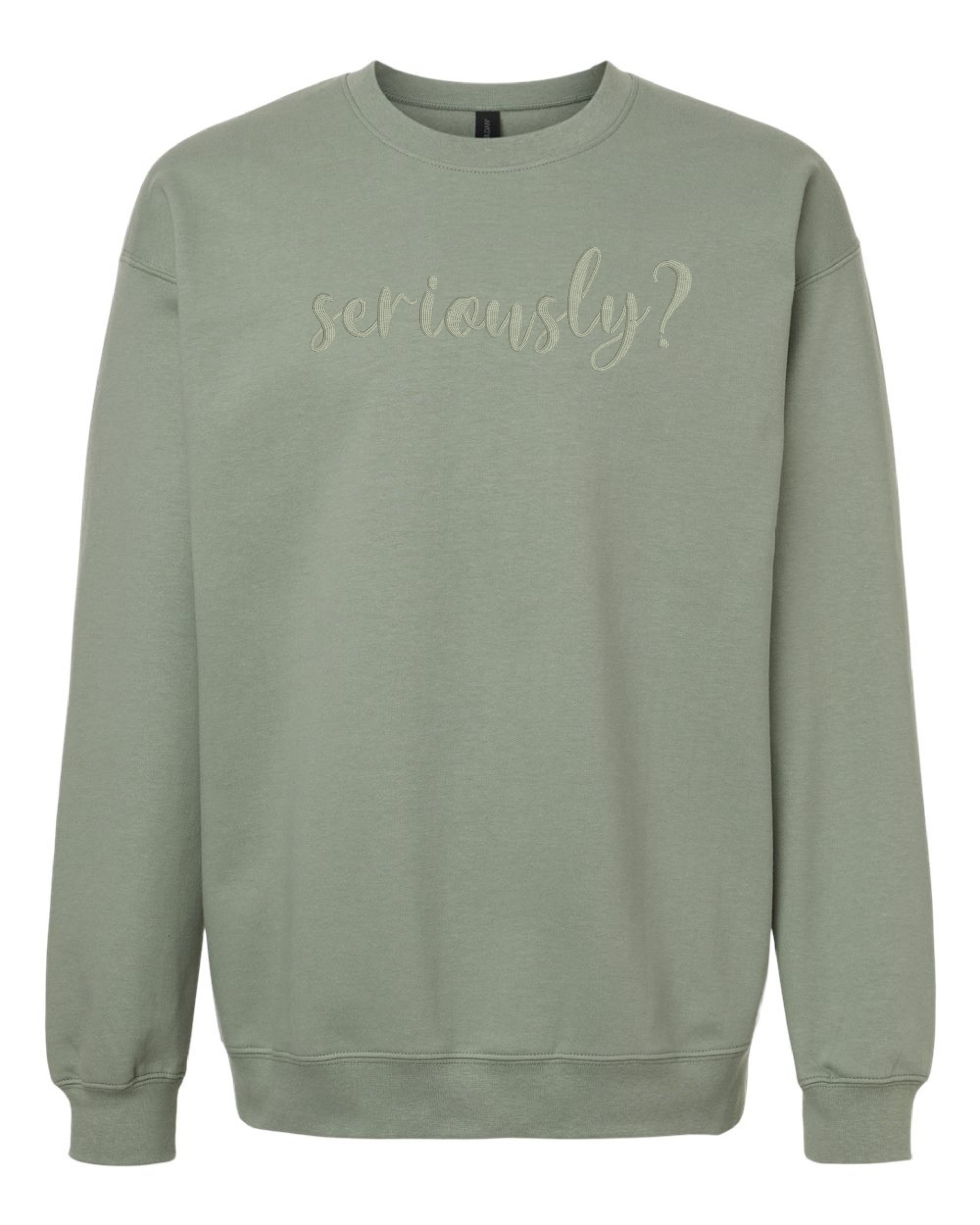 Embroidered “Seriously?” Sweatshirt – Tone on Tone Fall Colors