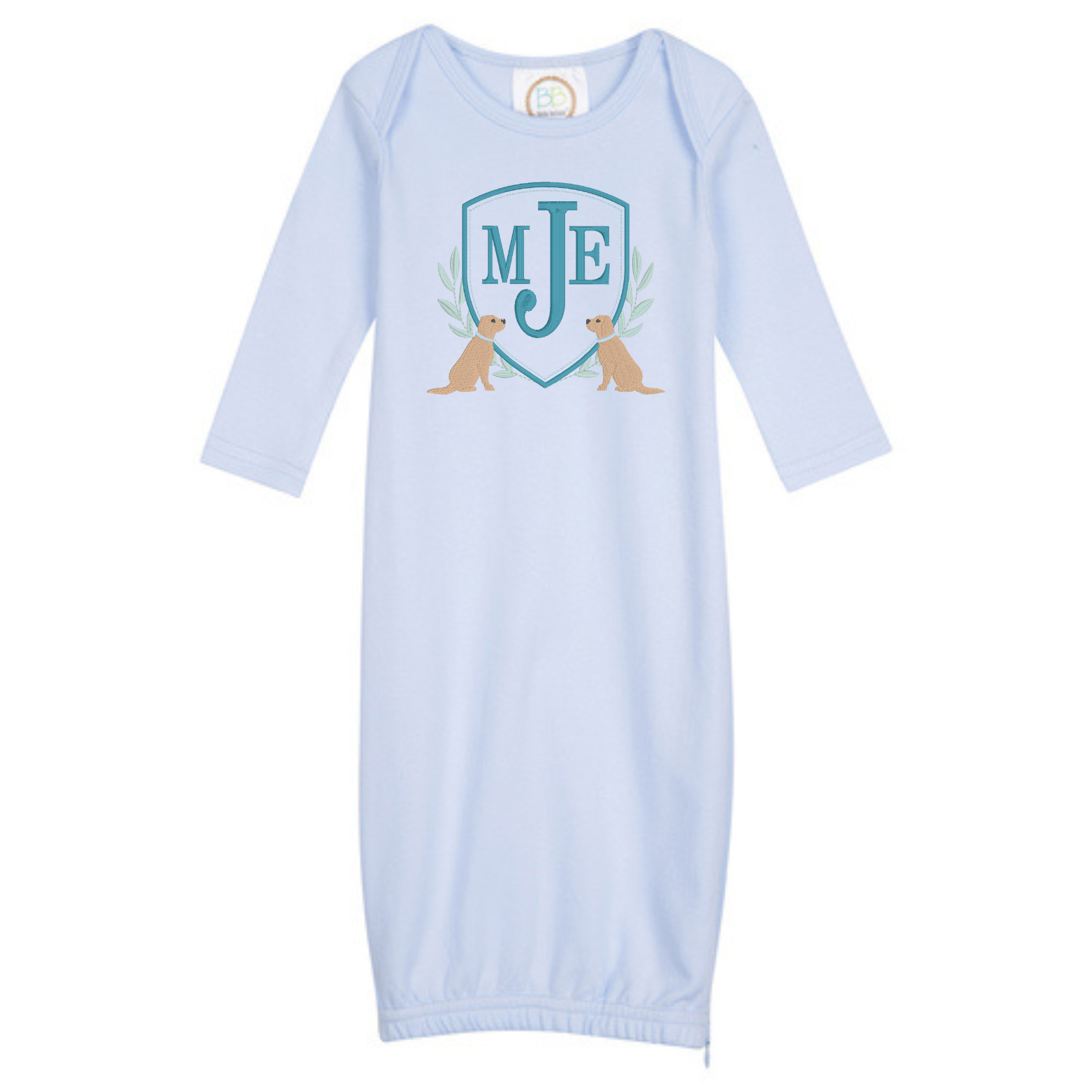 Sweet Custom Monogram Good Dog Frame Newborn Gown with Side Zipper