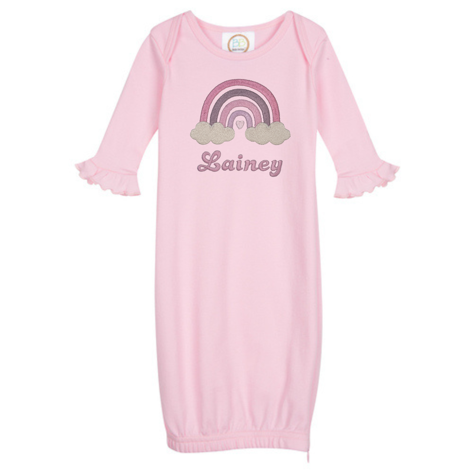 Custom Rainbow Embroidered Zippered Baby Gown – Personalized Newborn Outfit